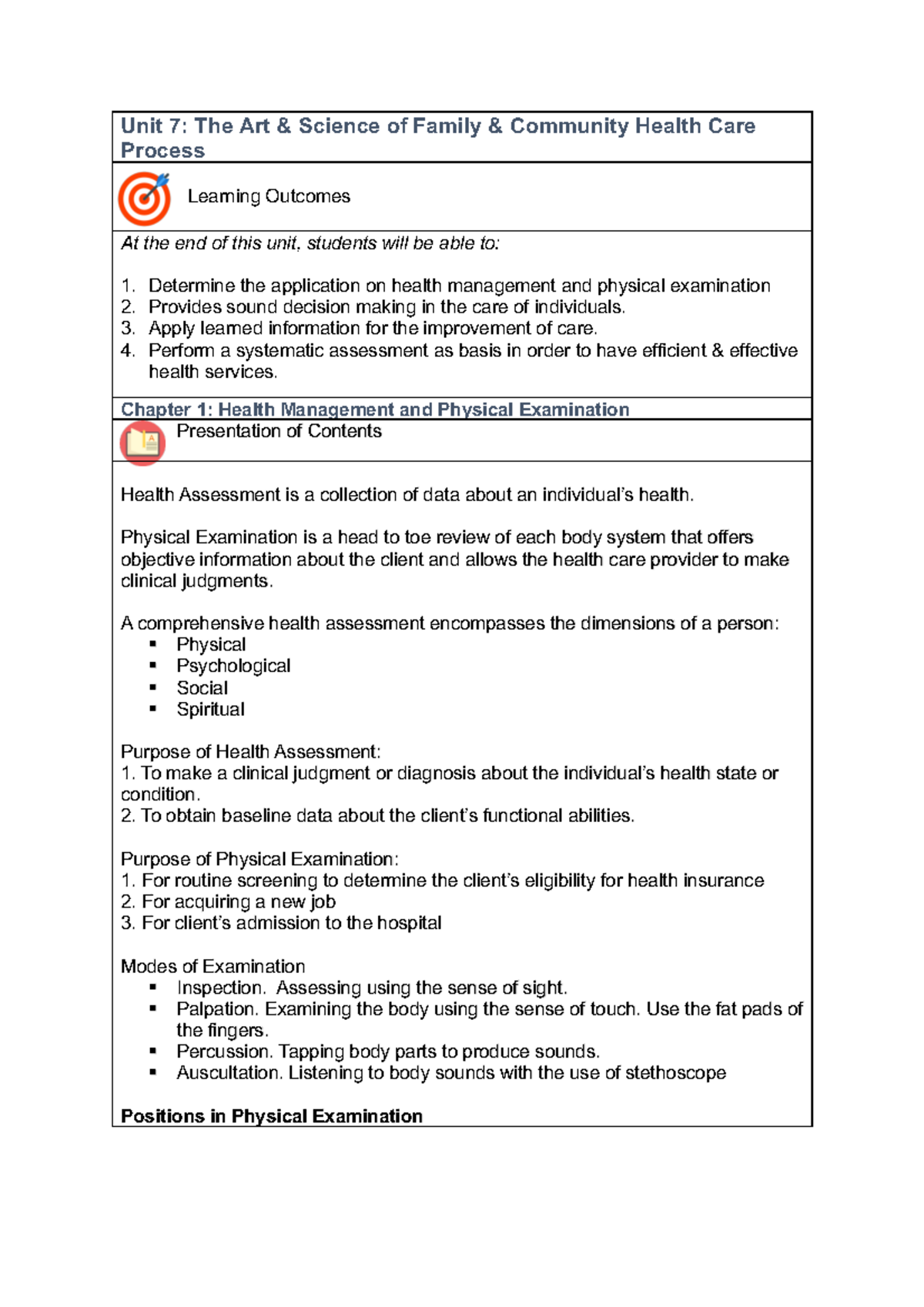 Unit 7 - Family & Community Health Care Process Overview - Studocu