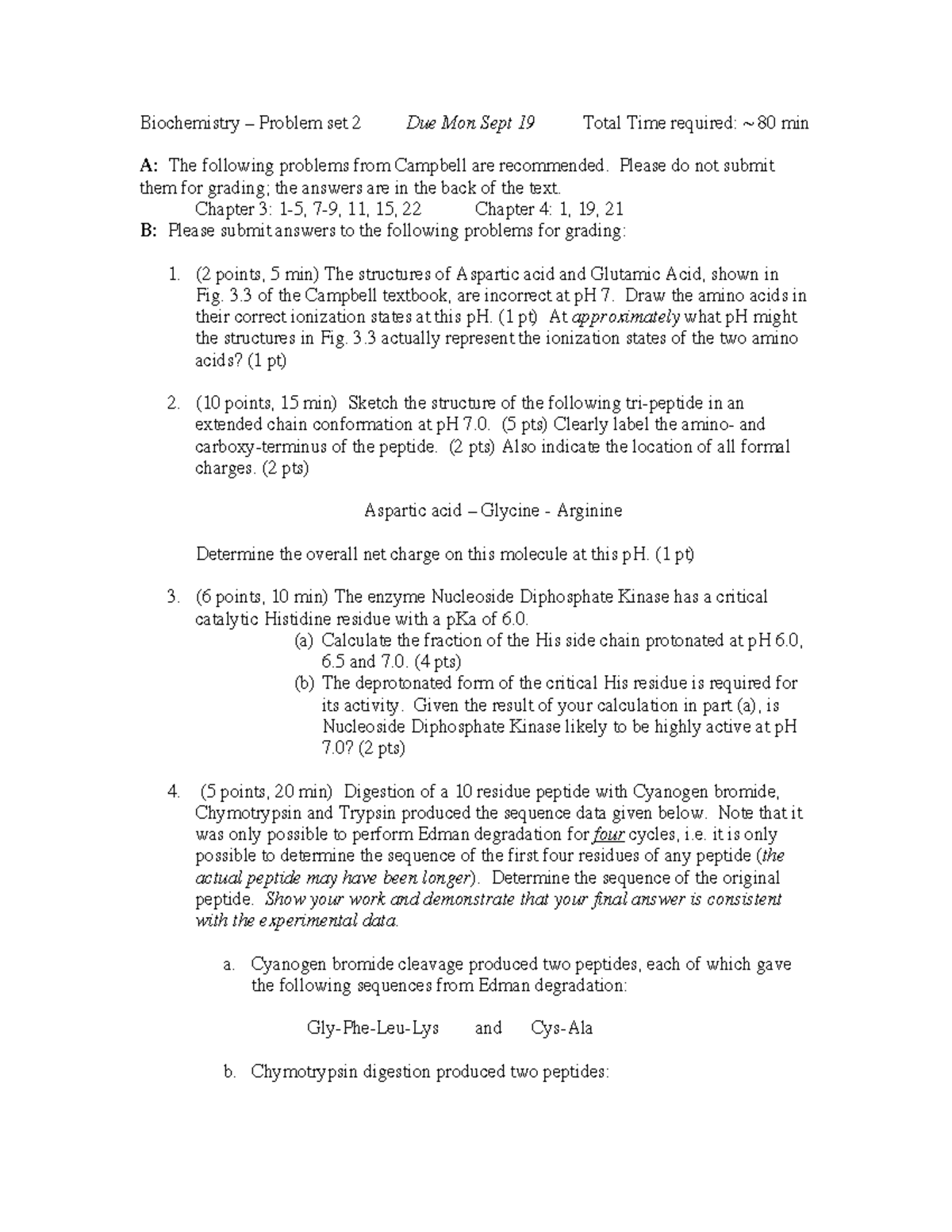 PS02 - you can use for extra practise - Biochemistry – Problem set 2 ...