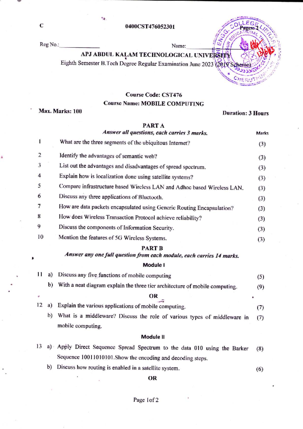 CST476 Mobile Computing - Final Exam Paper, June 2023 - Studocu