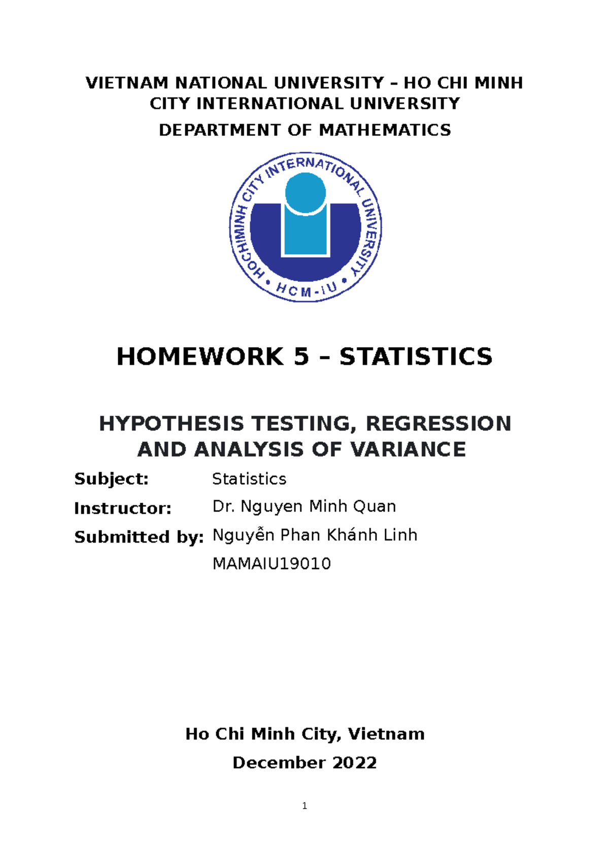 Homework 5 - Statistics: Hypothesis Testing & Regression Analysis - Studocu
