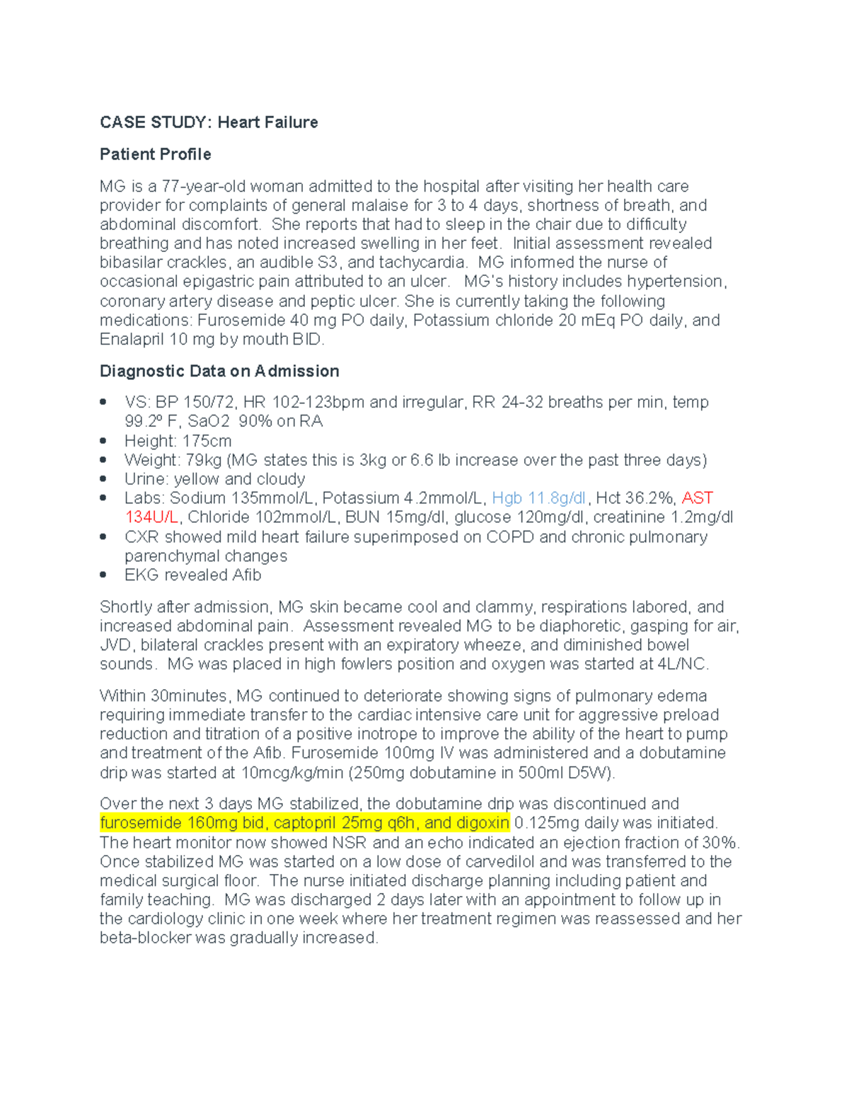Case Study - Heart Failure (MG) Analysis and Nursing Interventions ...