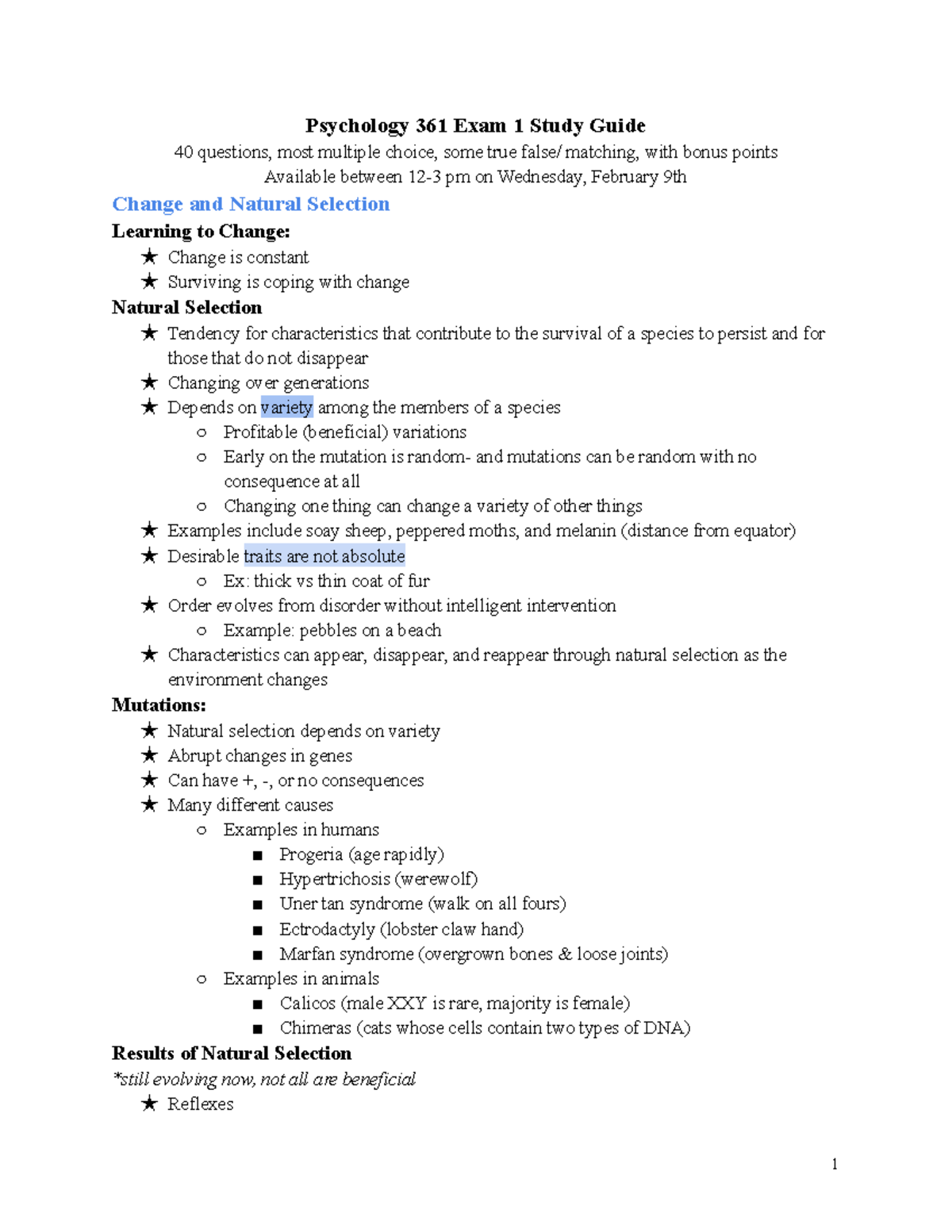 PY 361 Exam 1 Study guide - Psychology 361 Exam 1 Study Guide 40 ...