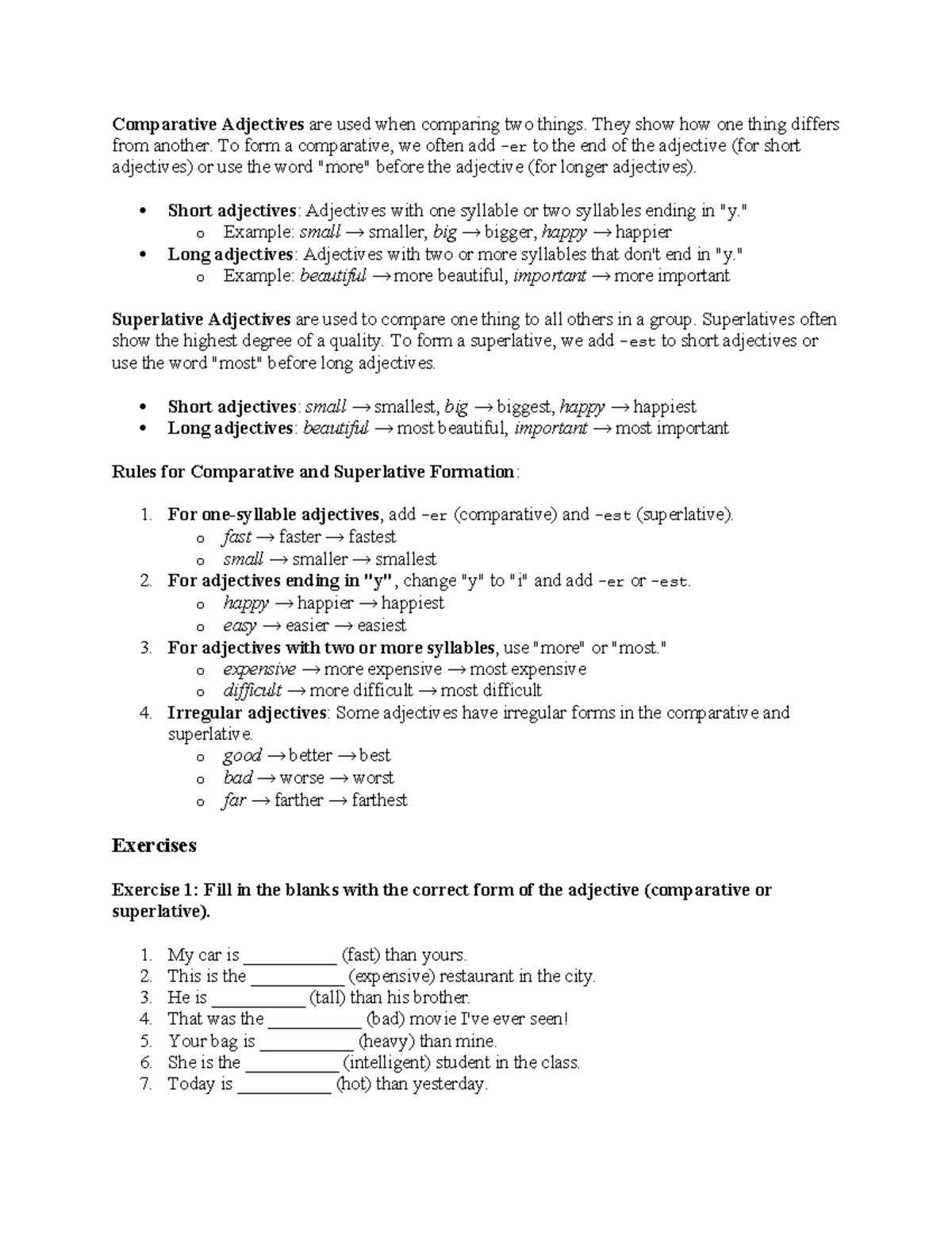 Comparative and Superlative Adjectives: A Comprehensive Guide - Studocu