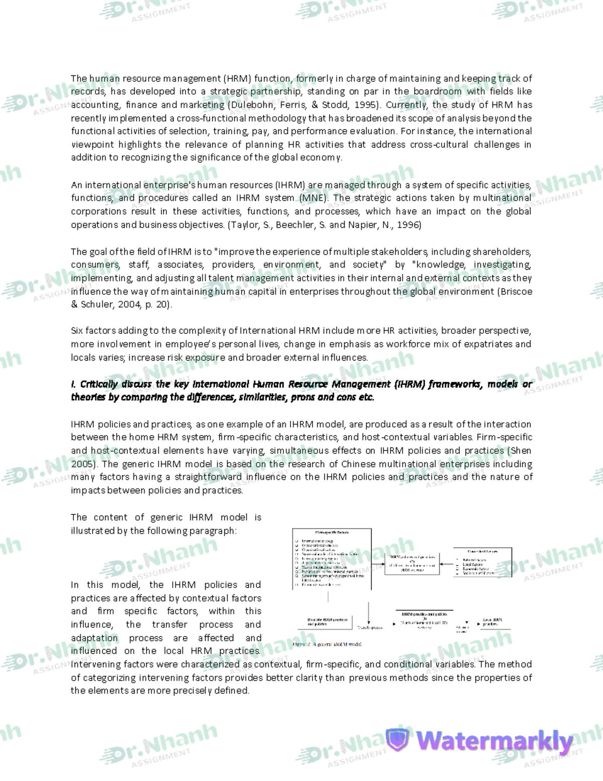 Assignment 1 Sample HD International Human Resource Management BUSM4187 ...
