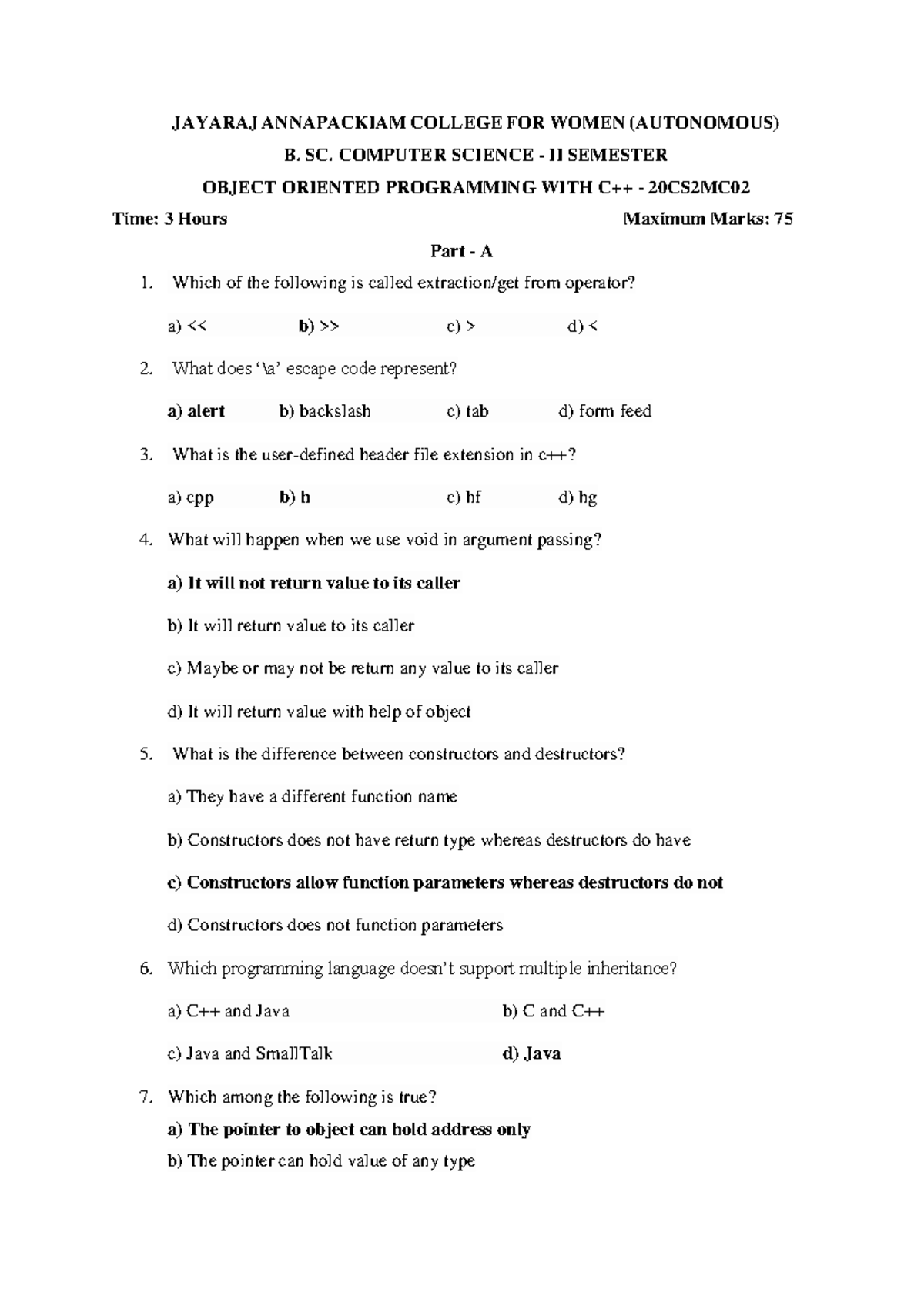 20CS2MC02 - Object Oriented Programming Exam Notes - Studocu