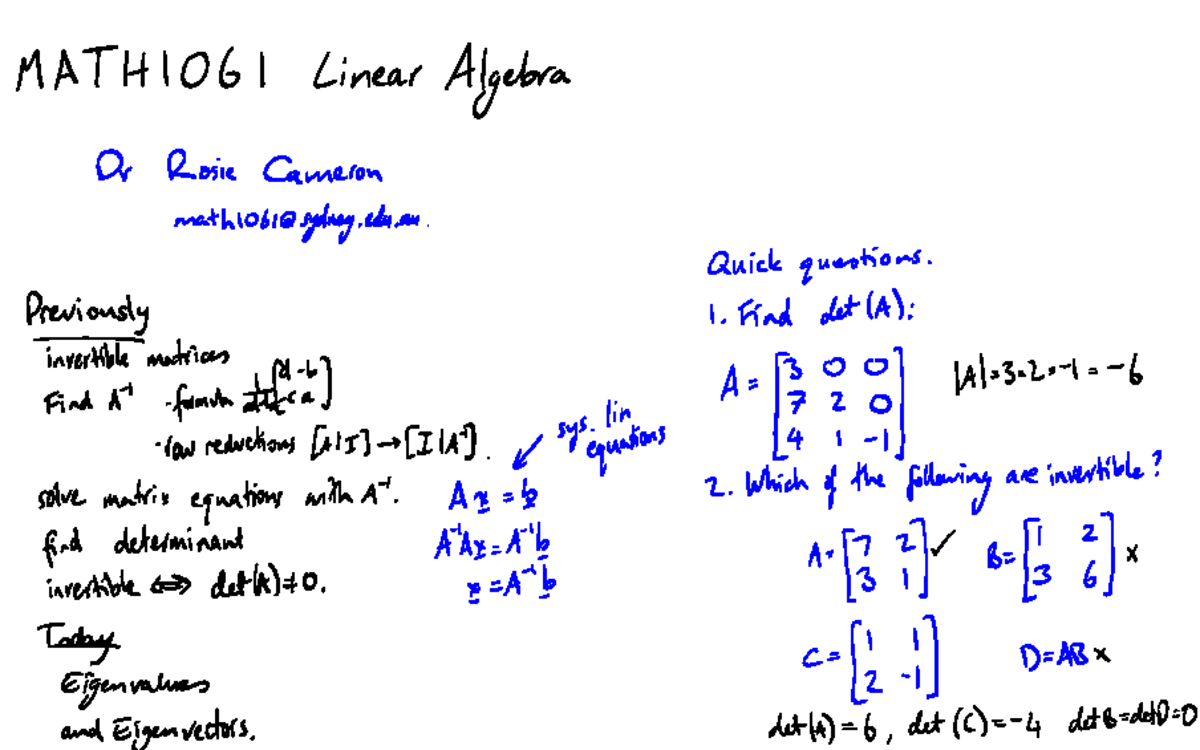 Linear Algebra MATH10618: Eigenvalues and Eigenvectors Notes - Studocu