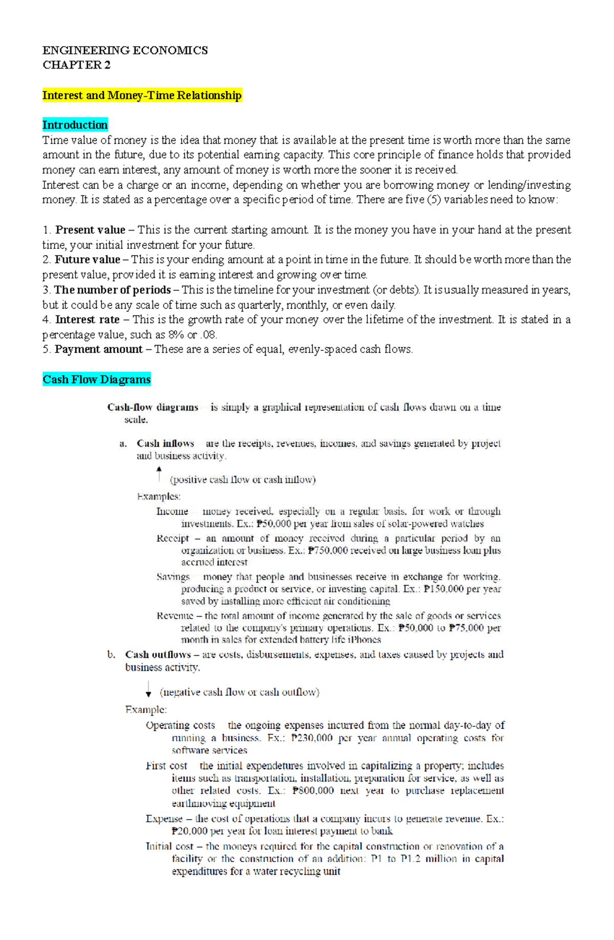 Engineering Economics CH 2: Time Value of Money & Interest Concepts ...