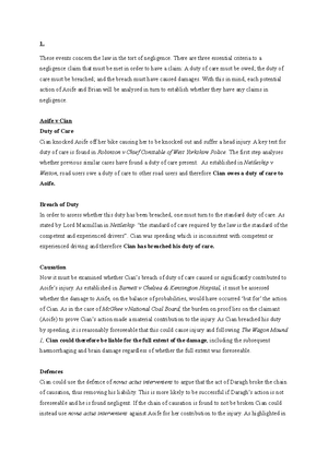 template for an answer for a basic negligence problem question ...