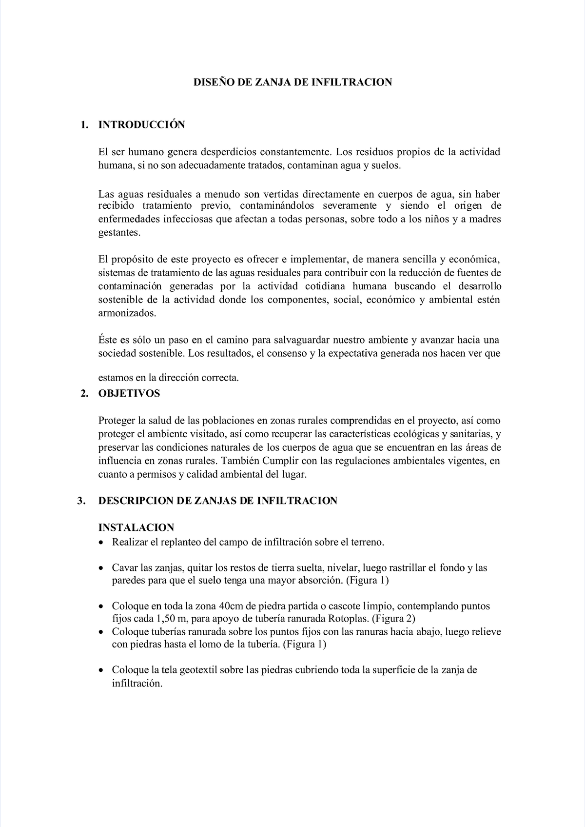 DISEÑO DE ZANJA DE INFILTRACIÓN: PROYECTO Y DIMENSIONAMIENTO - Document Preview
