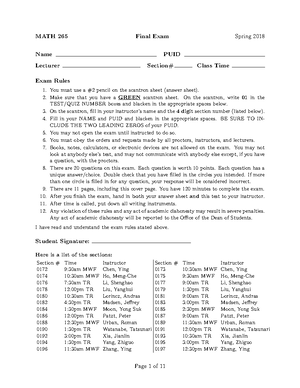 MA265 Fall 2022 Exam 2 - practice exam - MA 265, Fall 2022, Midterm II ...