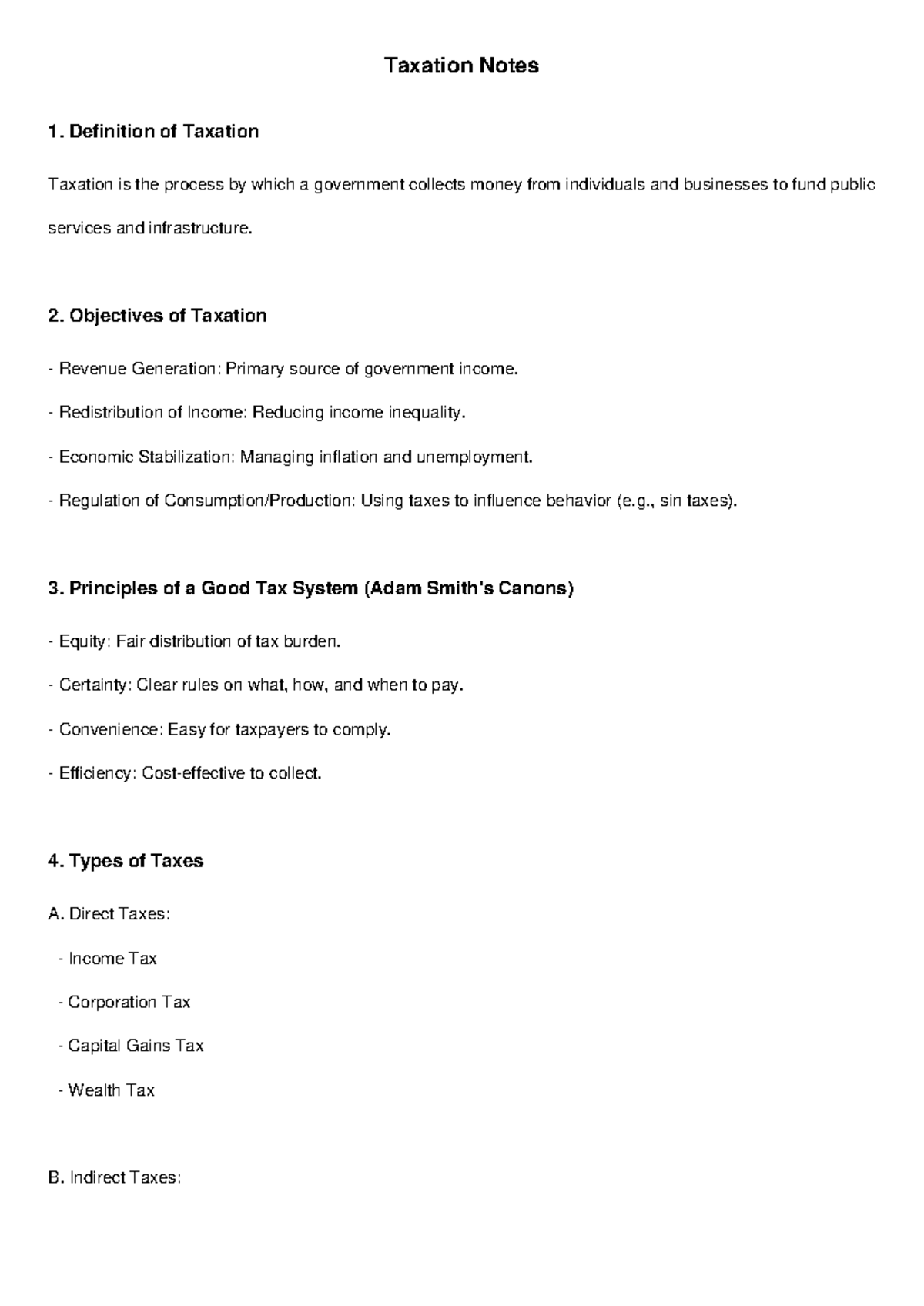 Taxation Notes: Key Concepts, Types, and Principles Explained - Studocu