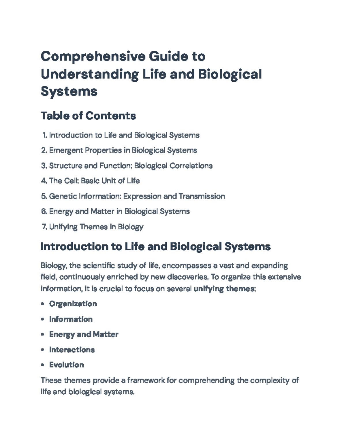 Comprehensive Guide to Life and Biological Systems (BIO101 ...