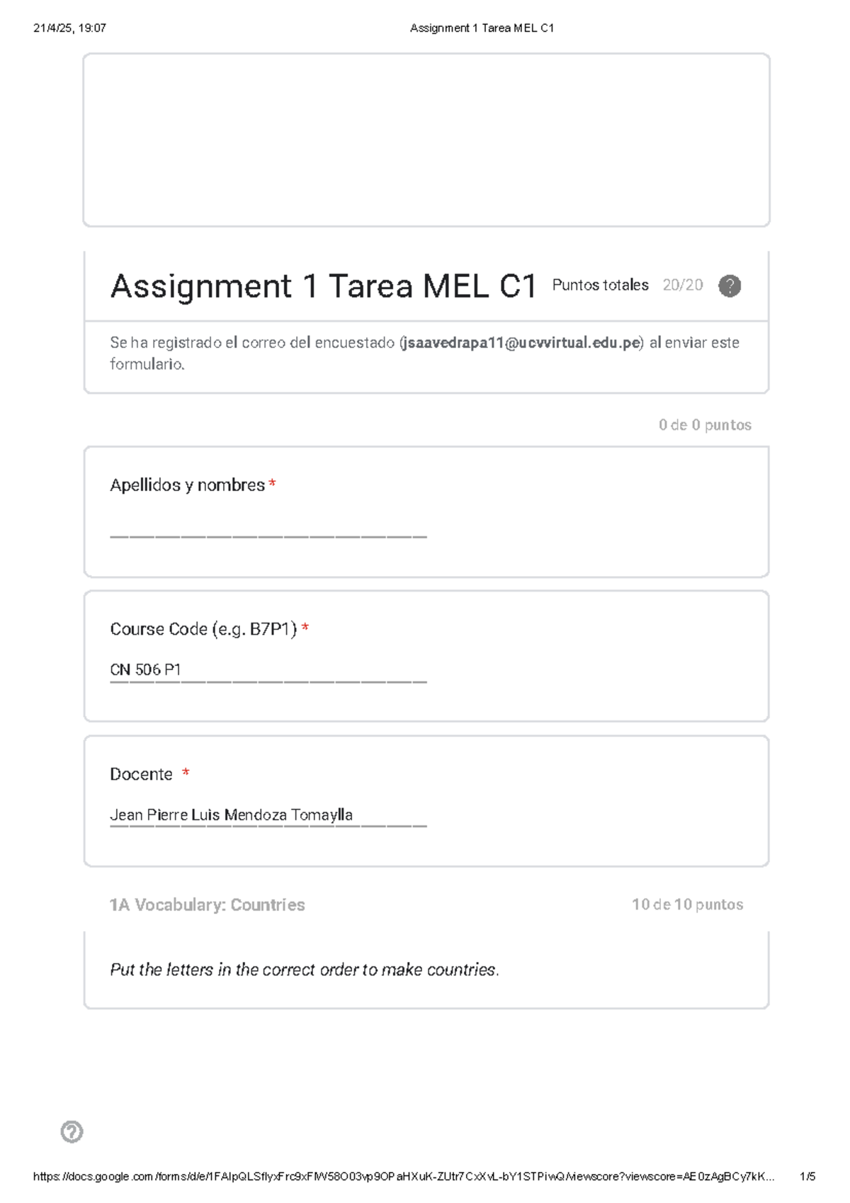 Assignment 1 Tarea MEL C1 - Vocabulary & Questions (CN 506 P1) - Studocu