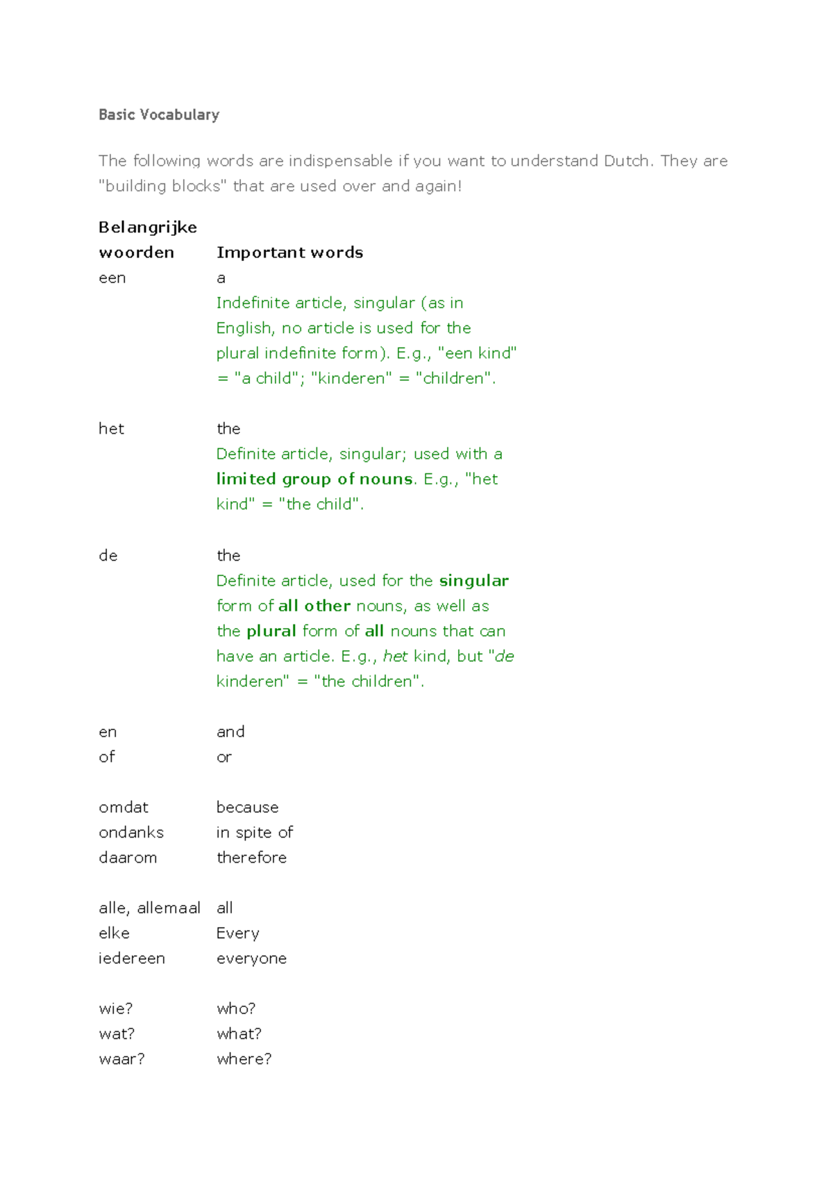 Dutch Language Basics: Vocabulary, Pronouns & Inversion Rules (102 ...