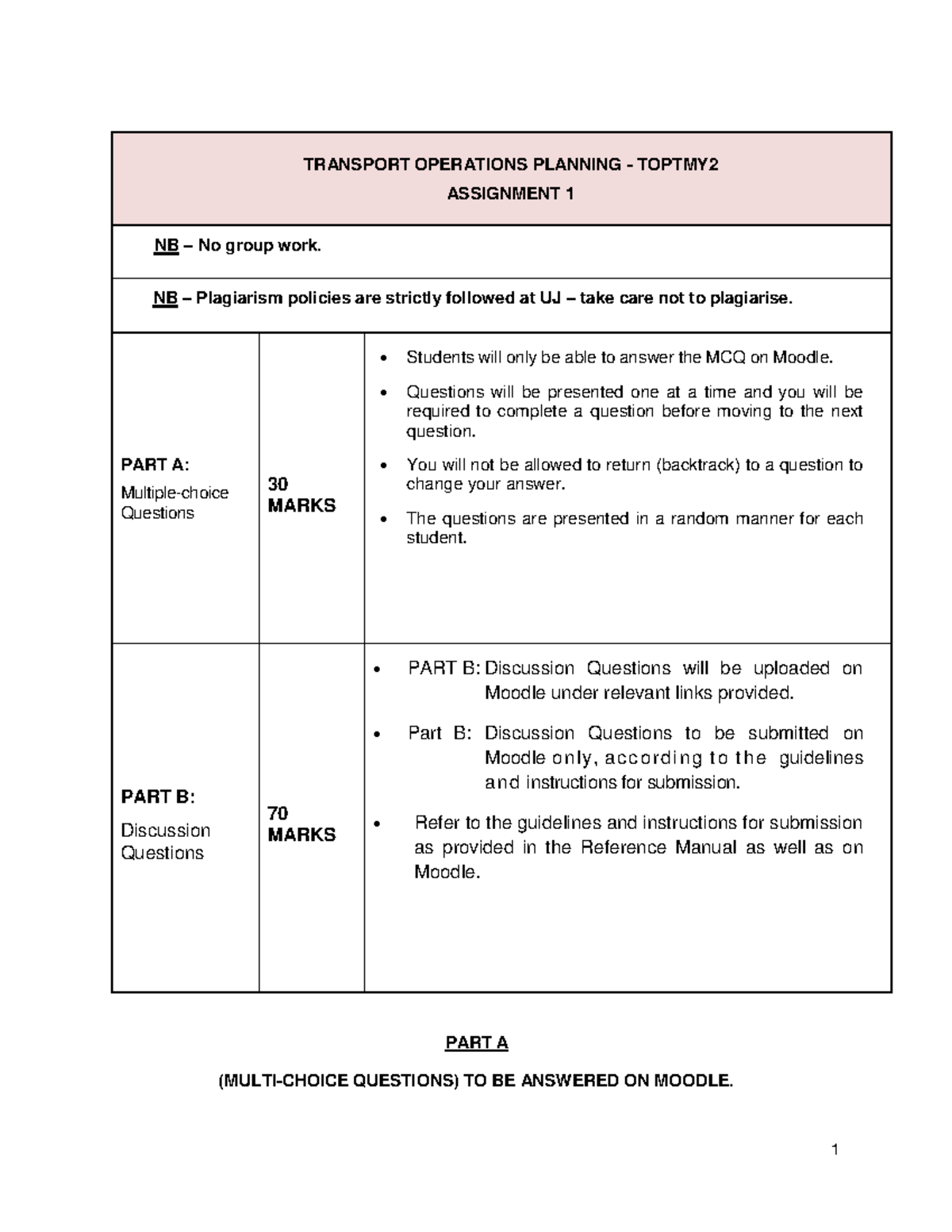 Transport operations planning TOPTMY2 assignment 1 guidelines and ...