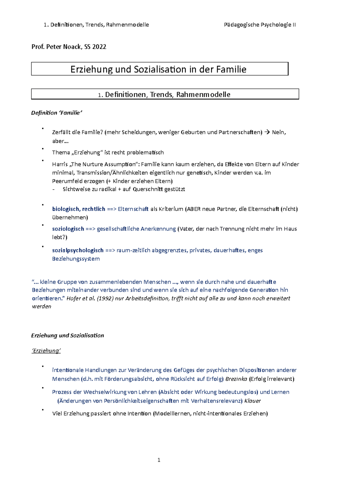 Erziehung und Sozialisation: Definitionen, Trends, Rahmenmodelle - SS ...
