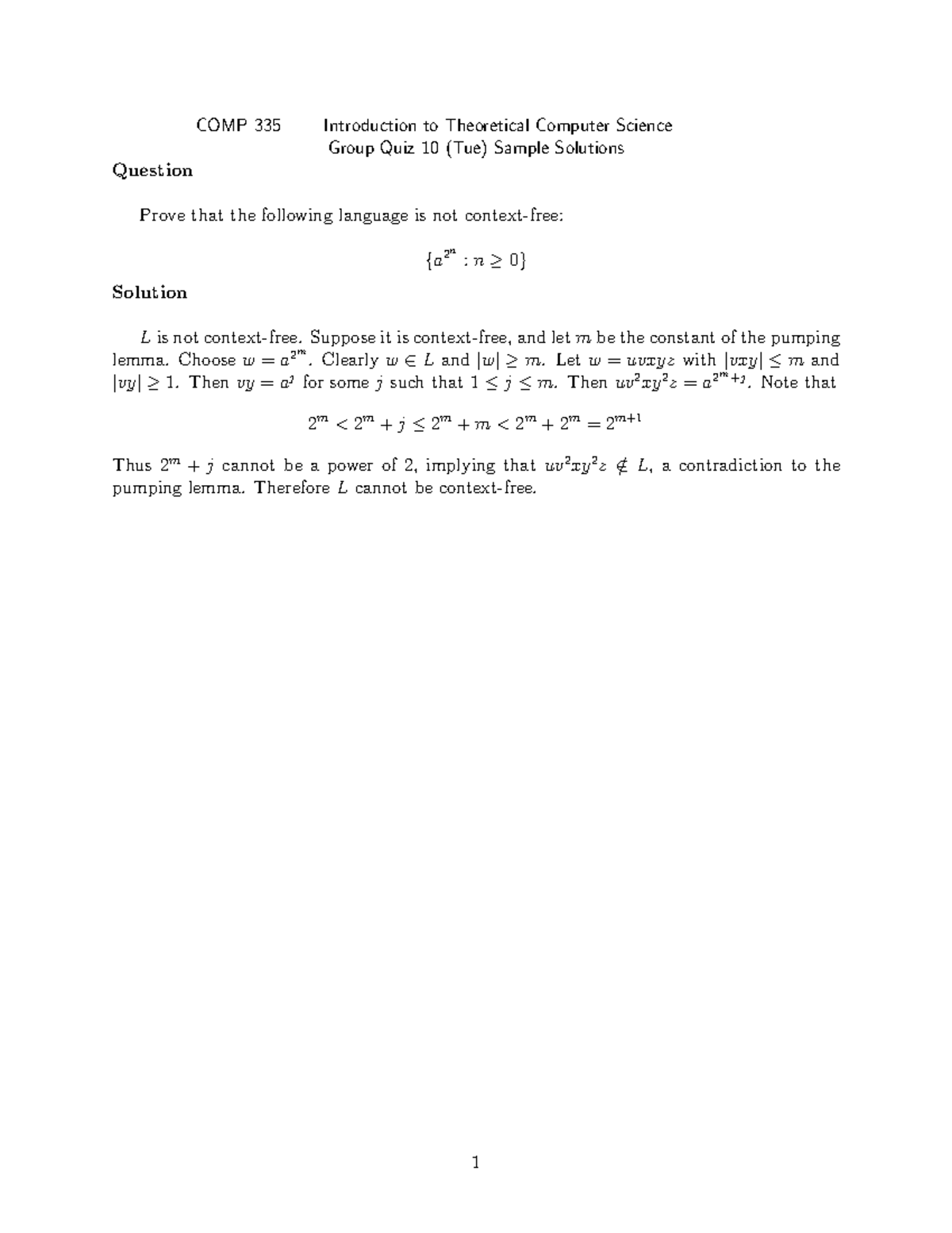 COMP 335 Group Quiz 10 Sample Solutions - Studocu