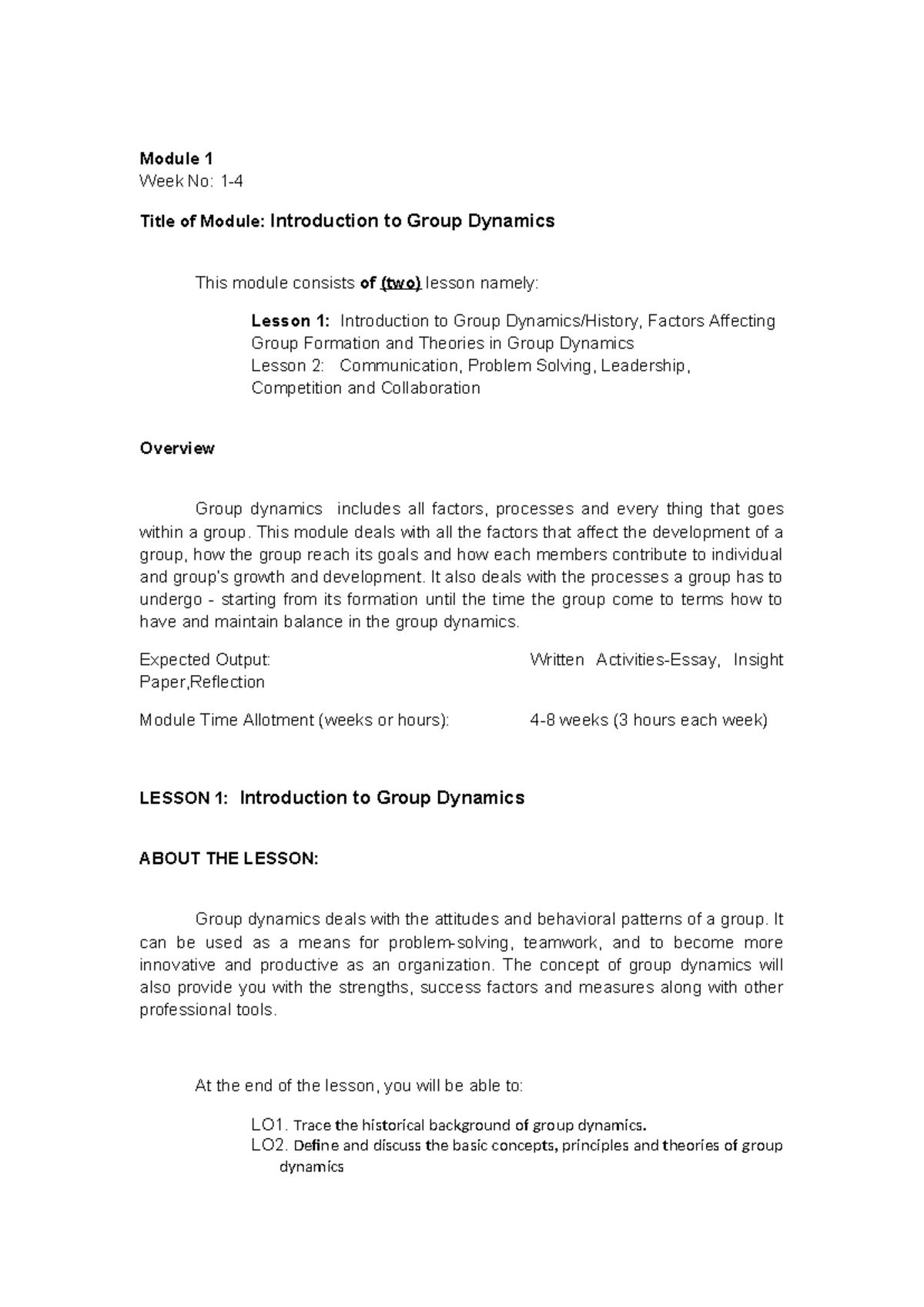 Prelim Group Dynamics: Introduction to Group Factors & Theories - Studocu