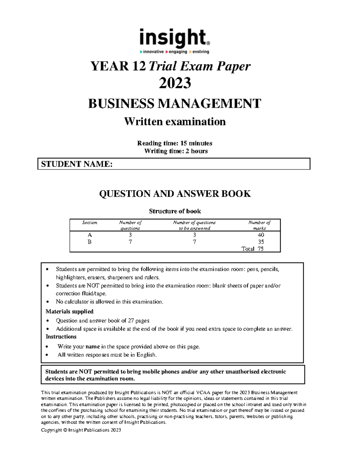 2023 BUSMAN Year 12 Trial Exam Paper - Business Management - Studocu