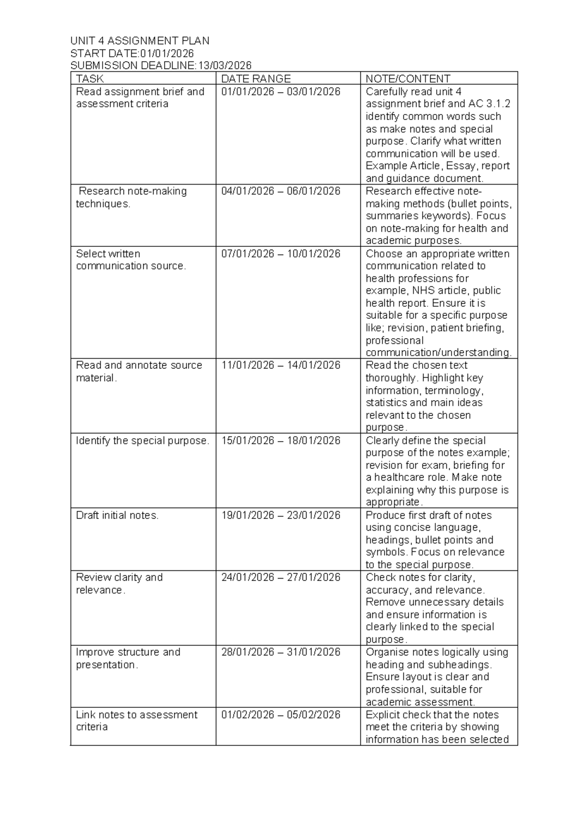UNIT 3 - Academic Writing Skills: Assignment Plan & Notes Guide - Studocu