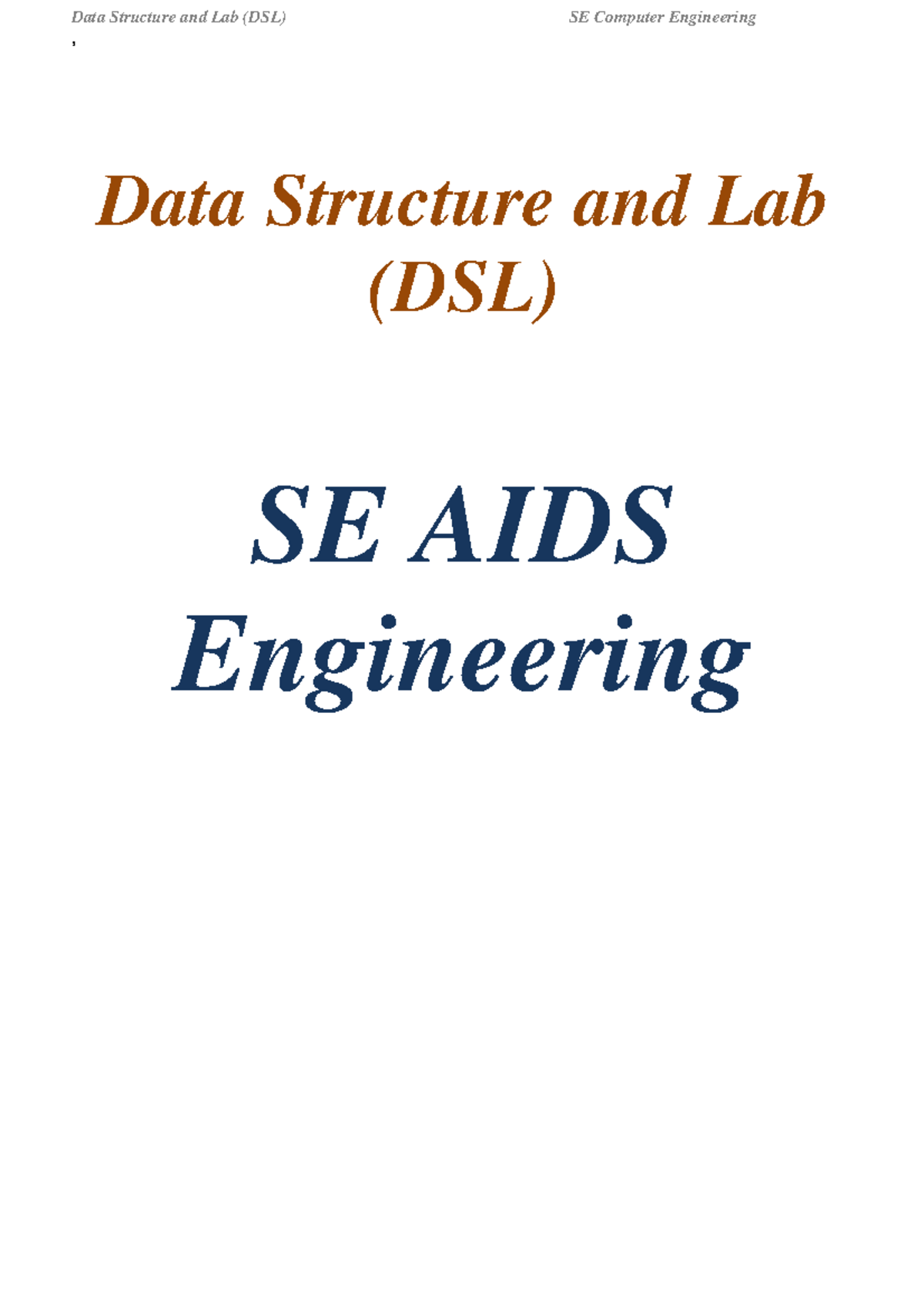Final dsl lab manual AIDS - , Data Structure and Lab (DSL) SE AIDS ...