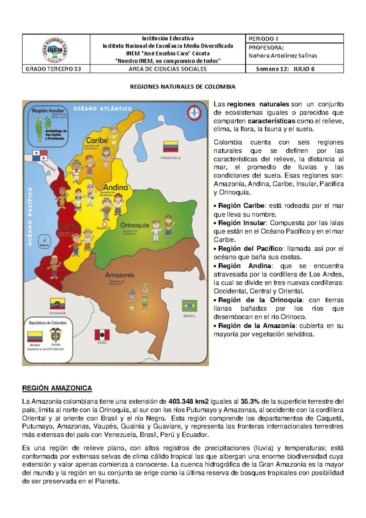 Regiones Naturales de Colombia - Grado Tercero - Ciencias Sociales ...