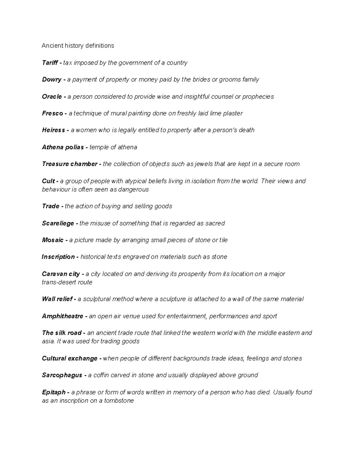 Ancient History Key Terms & Definitions for Easy Reference - Studocu