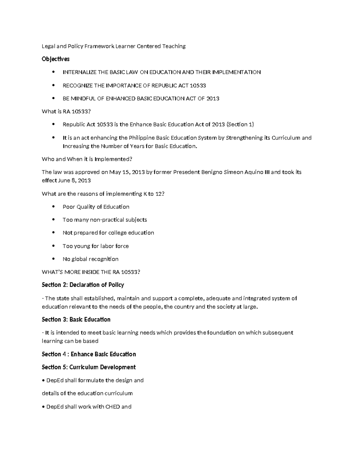 Legal and Policy Framework for Learner-Centered Teaching in Education ...