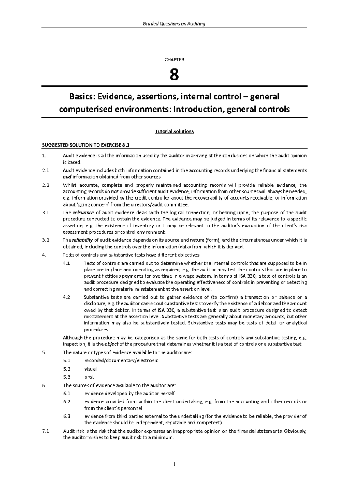 Graded Questions on Auditing (ACCT 301) - Chapter 8 Solutions - Studocu