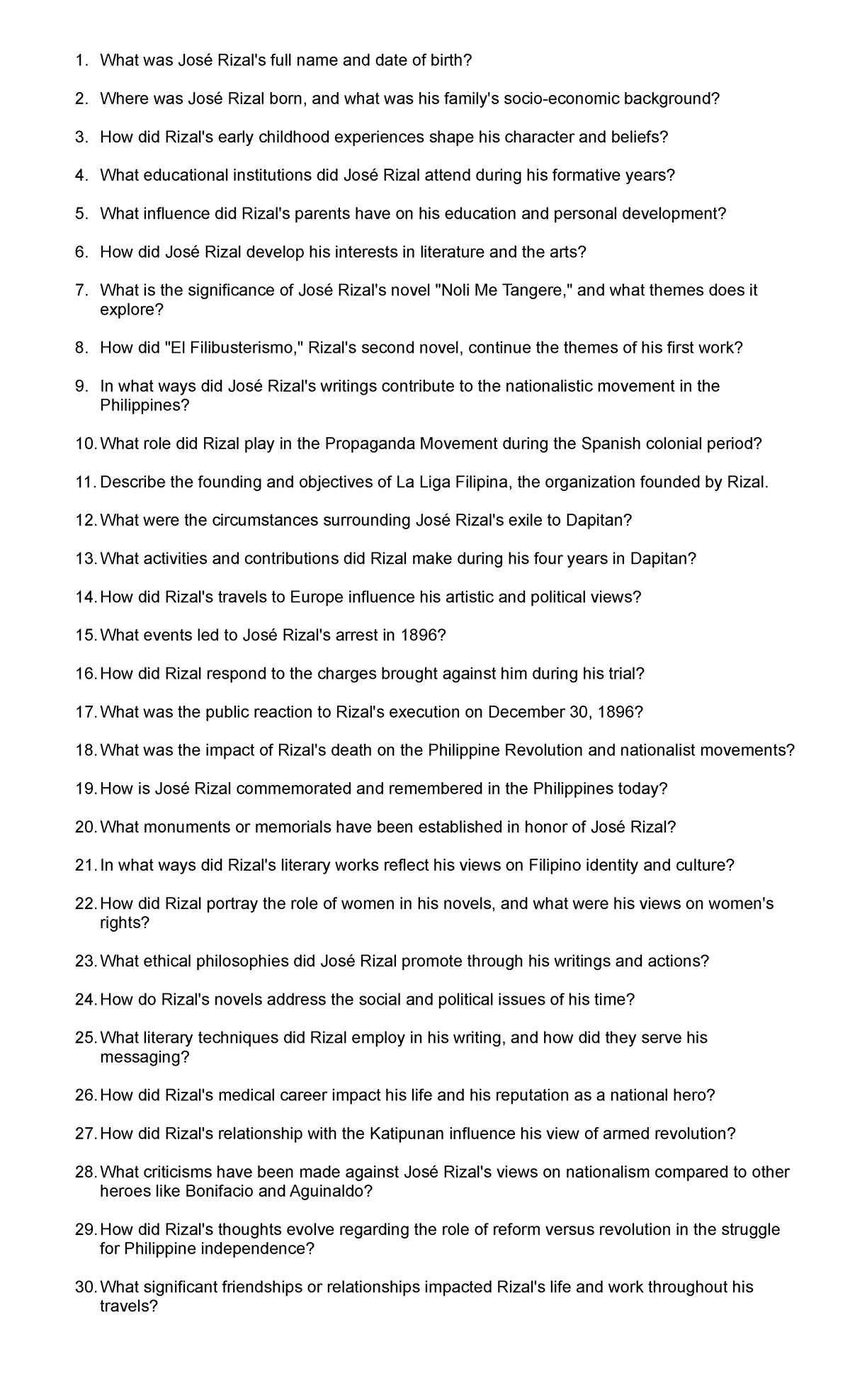 Rizal'S Question BY Zaide - What was José Rizal's full name and date of ...