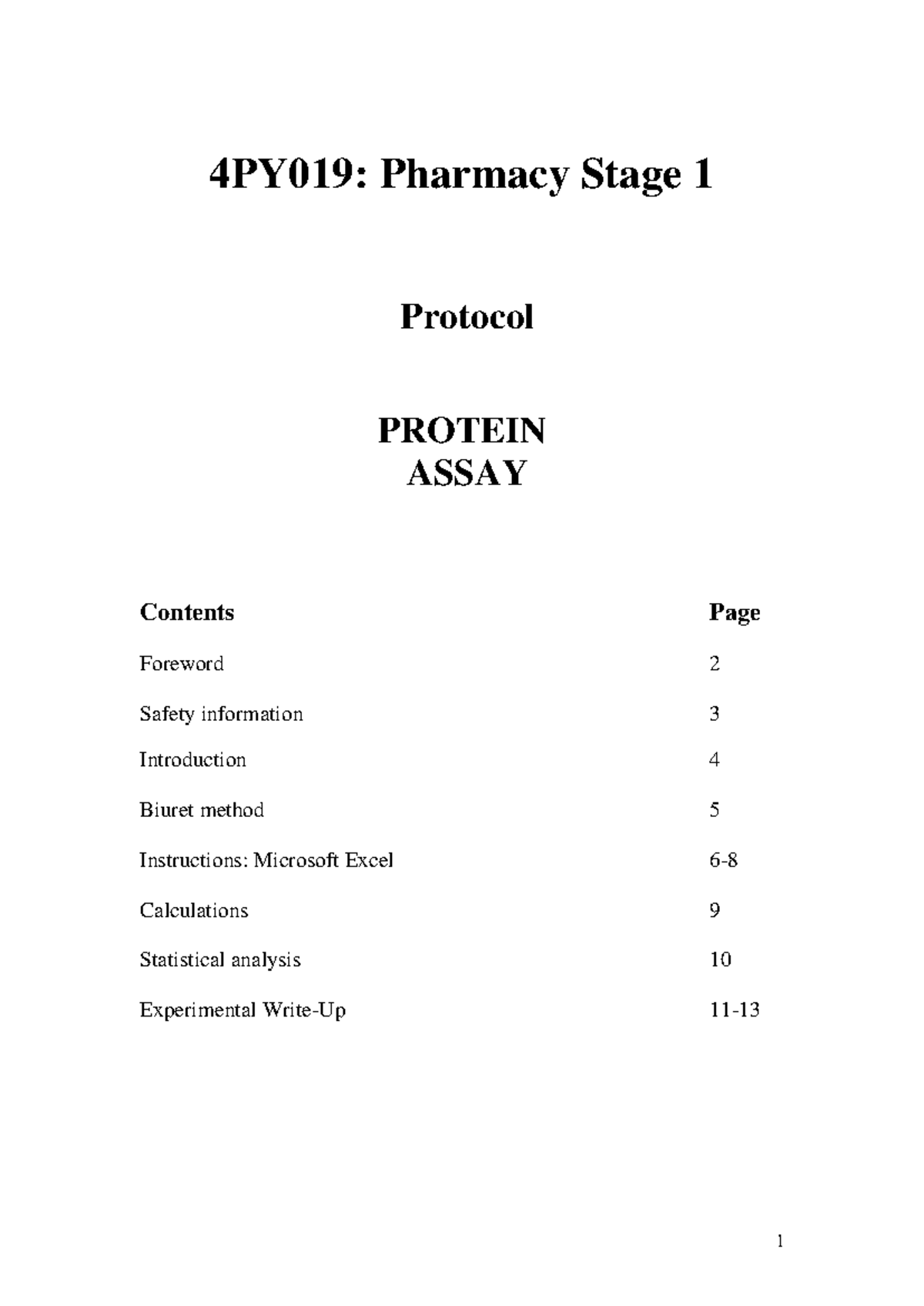 4PY019: Practical 1 Protein Assay Protocol Using Biuret Method - Studocu