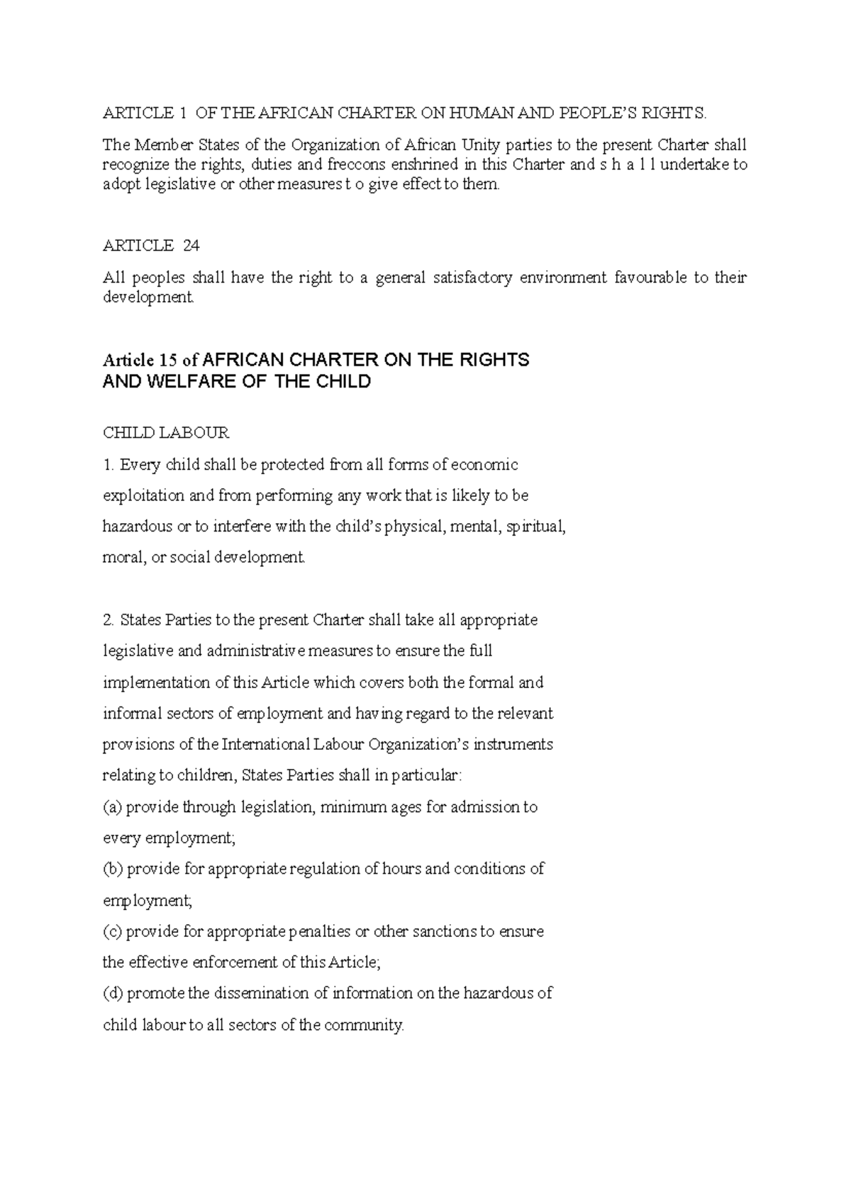 Article 1 of the African Charter on Human Rights and Welfare - Studocu