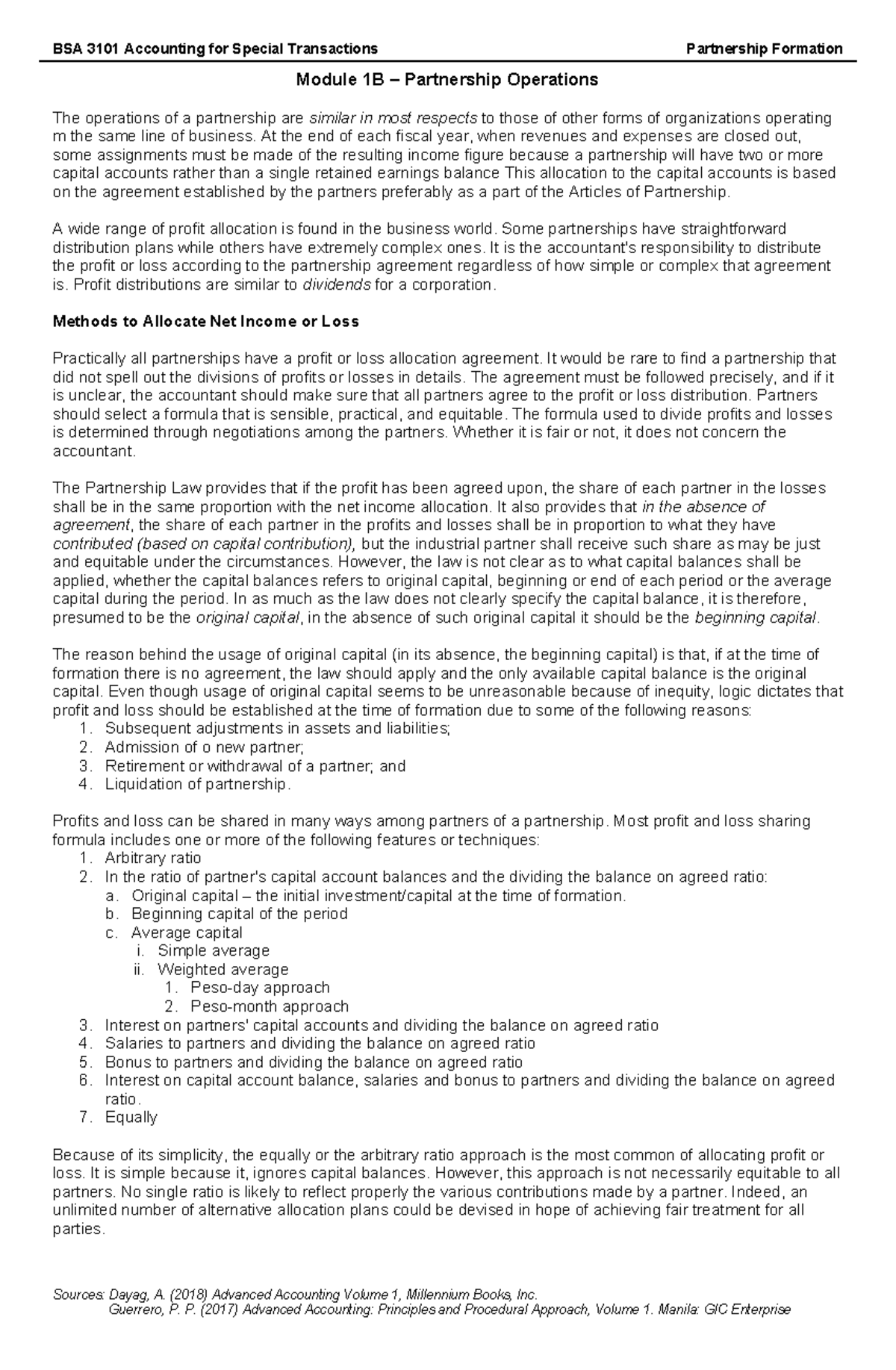 Partnership Operations and Net Income Allocation - Module 1B Overview ...