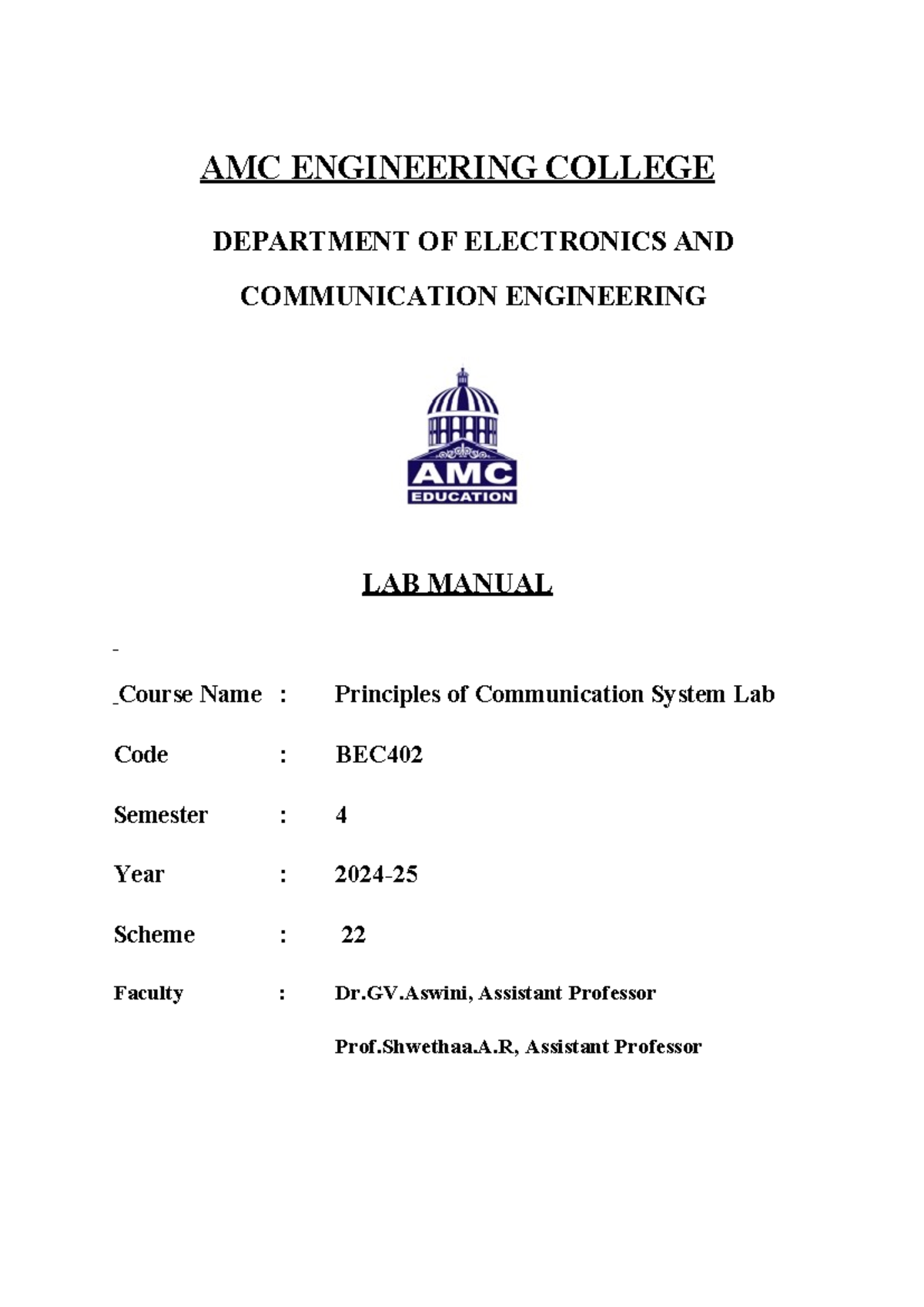 BEC402 Principles of Communication System Lab Manual - 4th Sem - Studocu