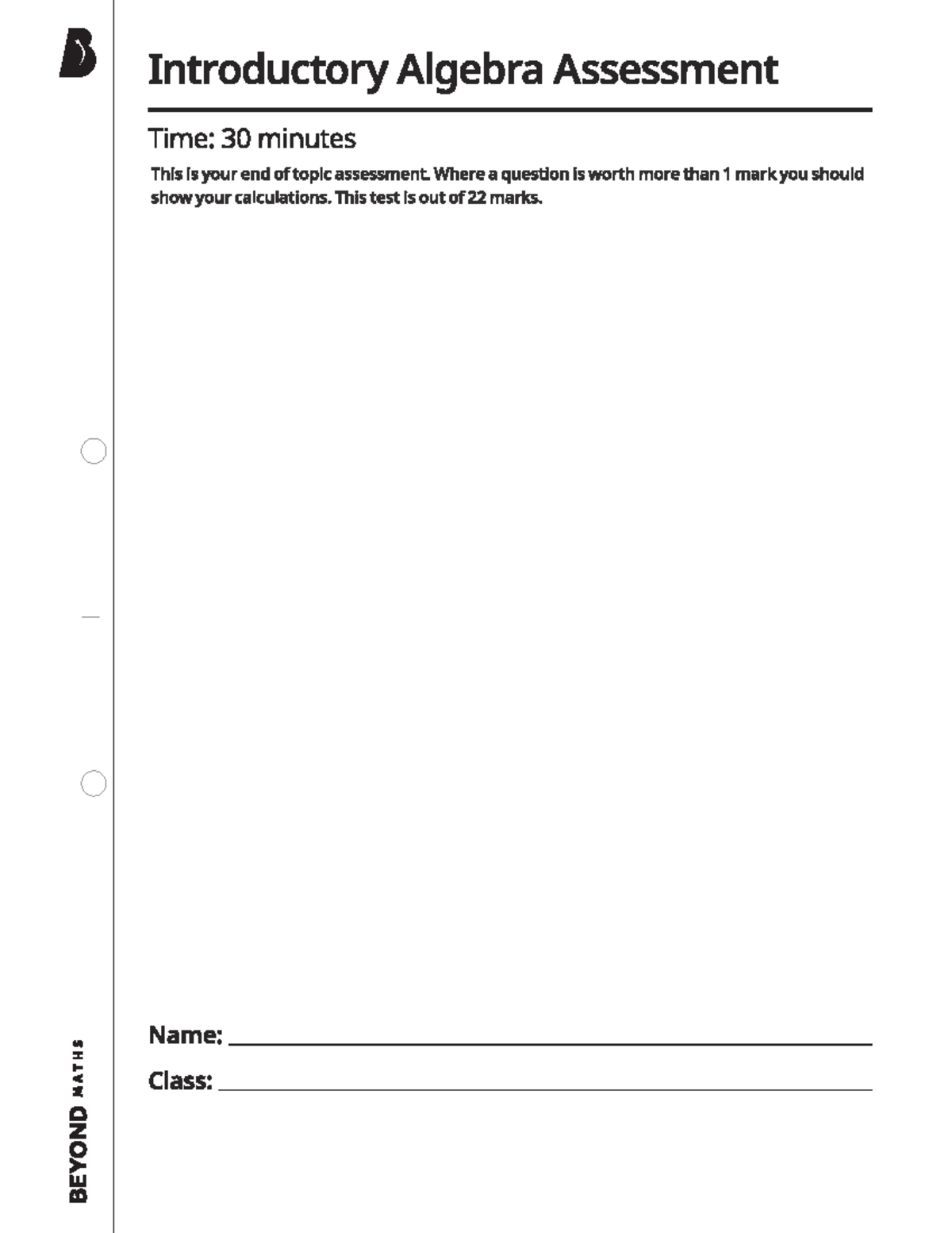 Year 7 Introductory Algebra Assessment Practice Test - Studocu