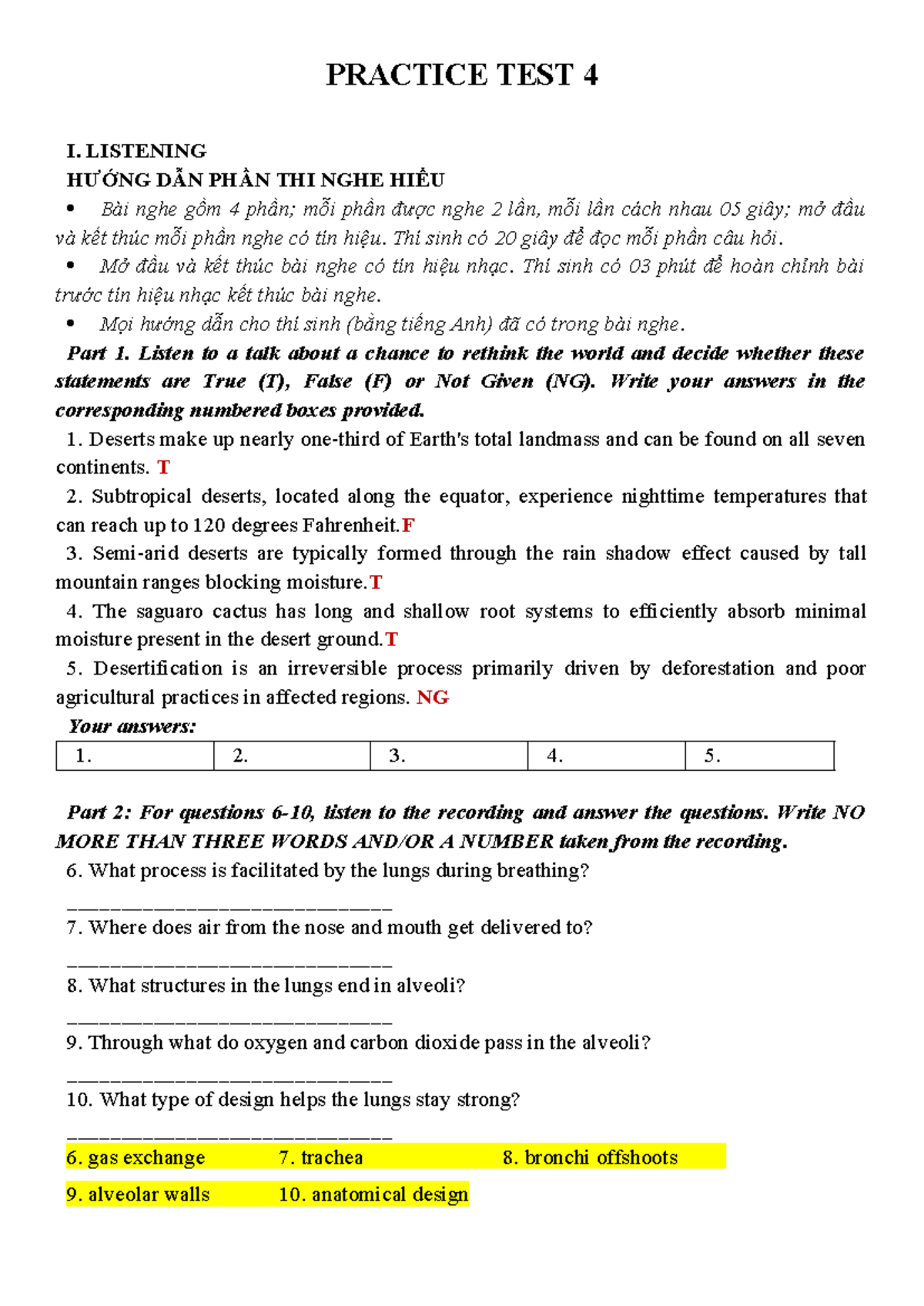 PRACTICE TEST 4: LISTENING AND COMPREHENSION GUIDELINES - Studocu