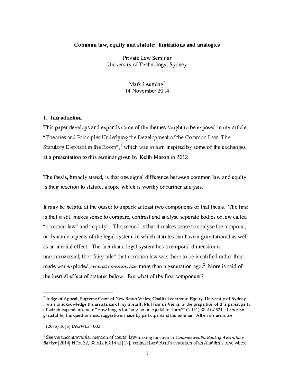 Mark Leeming - Common law equity and statute (limitations and analogies ...