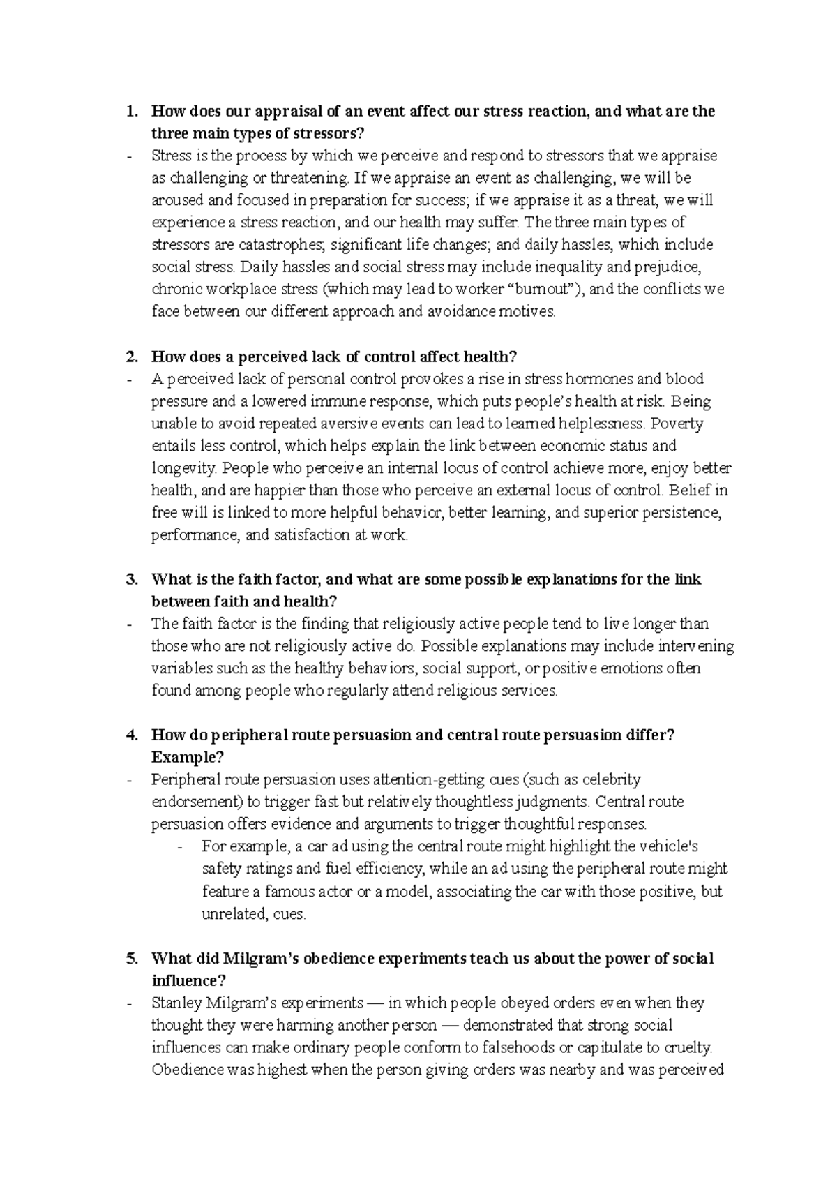 Psych 101 Final Exam: Stress, Personality, and Disorders Lecture Notes ...