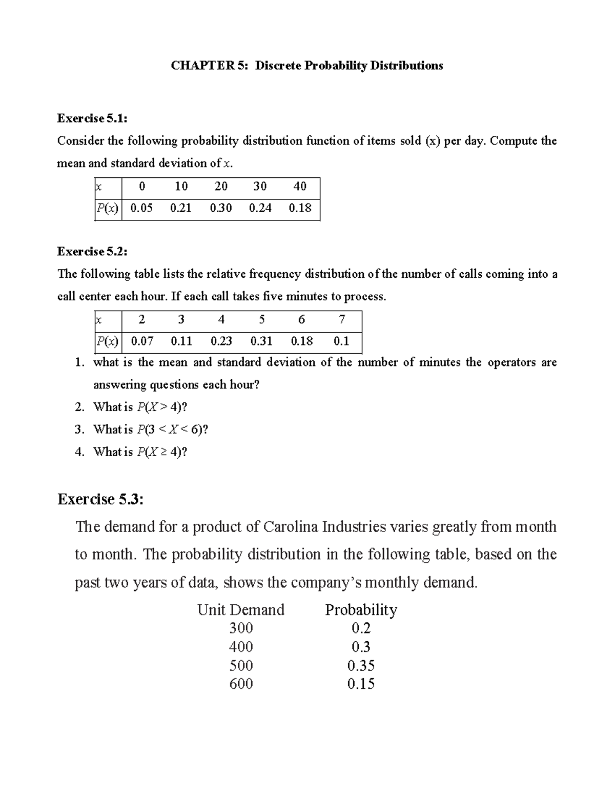 CHAPTER 5: Exercises on Discrete Probability Distributions - Studocu