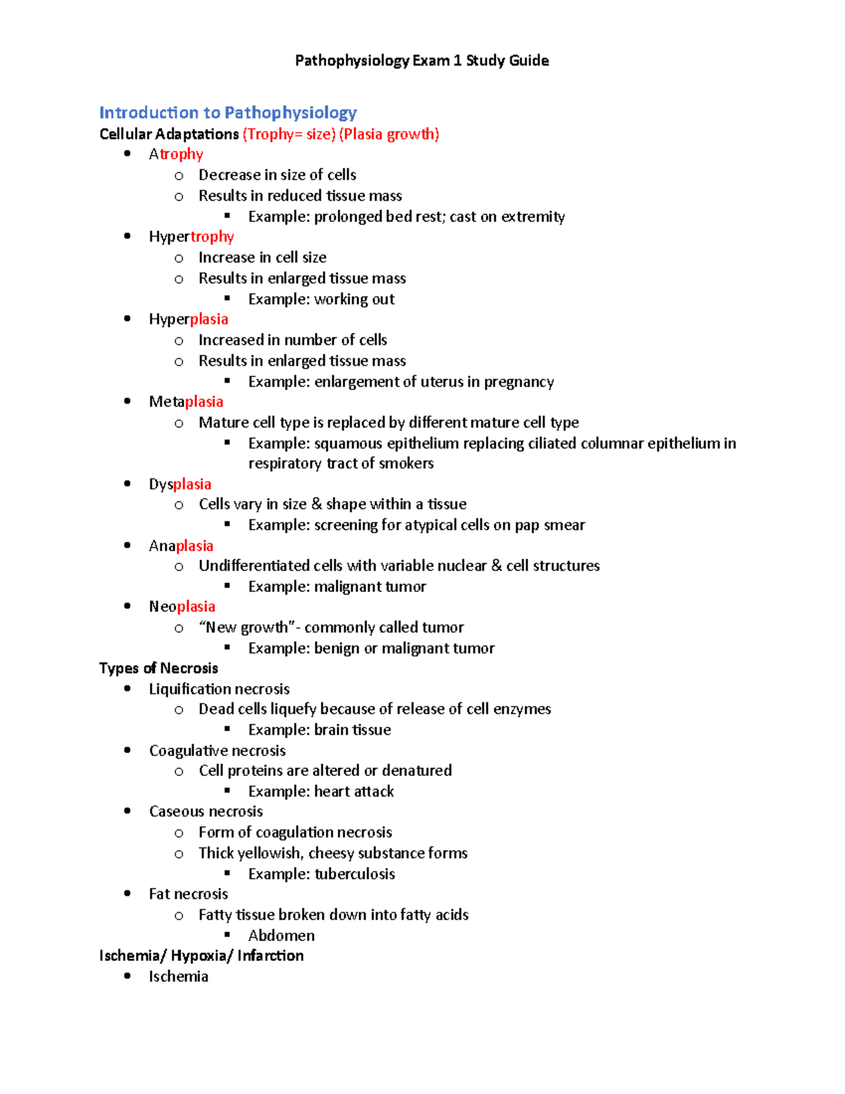 Patho - Exam 1 Comprehensive Study Guide - Studocu