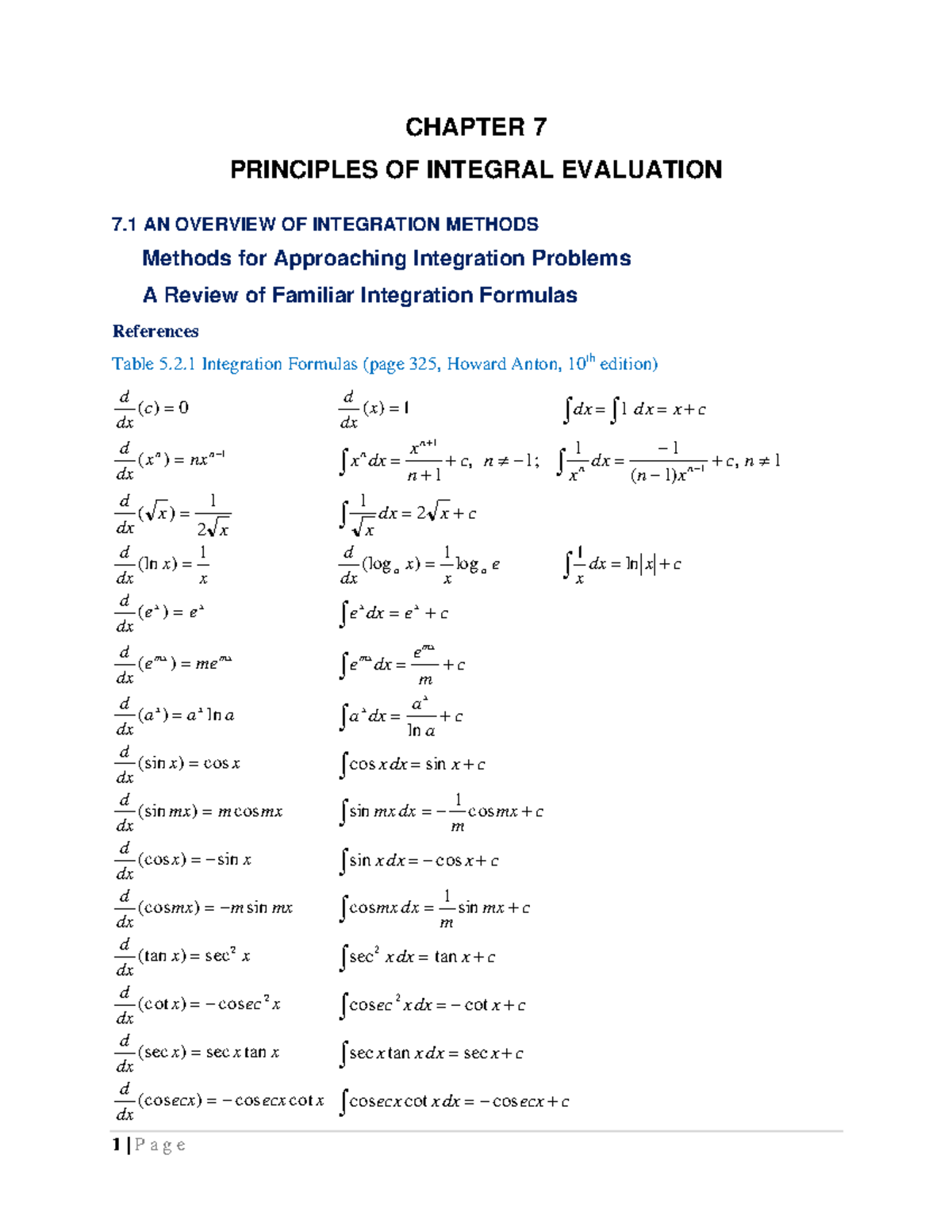 Chap 7-Calculus II-Integration Methods and Formulas - Studocu