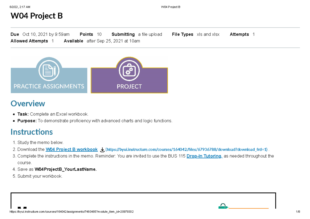 W04 BUS 115 Project B - Excel Workbook Assignment Instructions - Studocu
