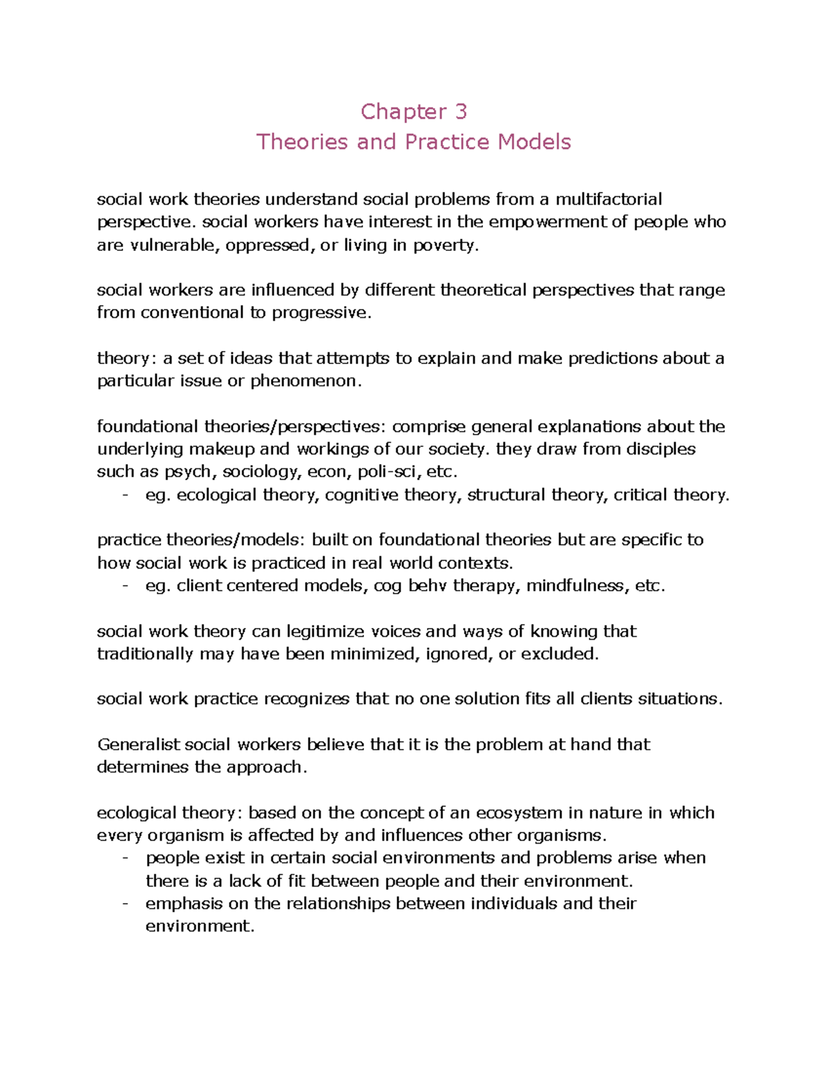 Chapter 3: Theories and Practice Models in Social Work (SCWK 1710 ...