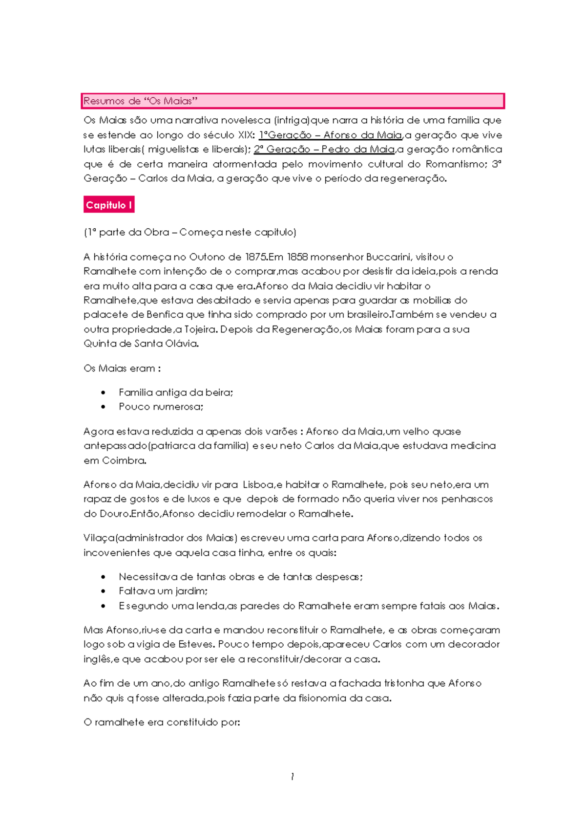 Resumo dos Capítulos de "Os Maias" - Análise Literária e Temática - Document Preview