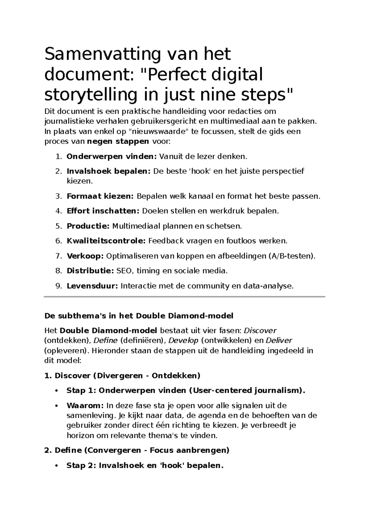 Samenvatting: Perfect Digital Storytelling in 9 Stappen - Studocu