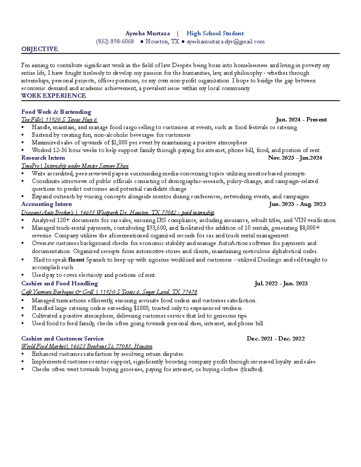 Ayesha M's Resume: Aspiring Law Professional with Diverse Experience ...