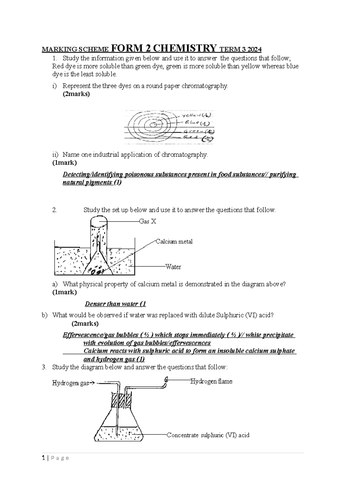 MARKING SCHEME FORM 2 CHEMISTRY TERM 3 2024: Organic Chemistry Insights ...
