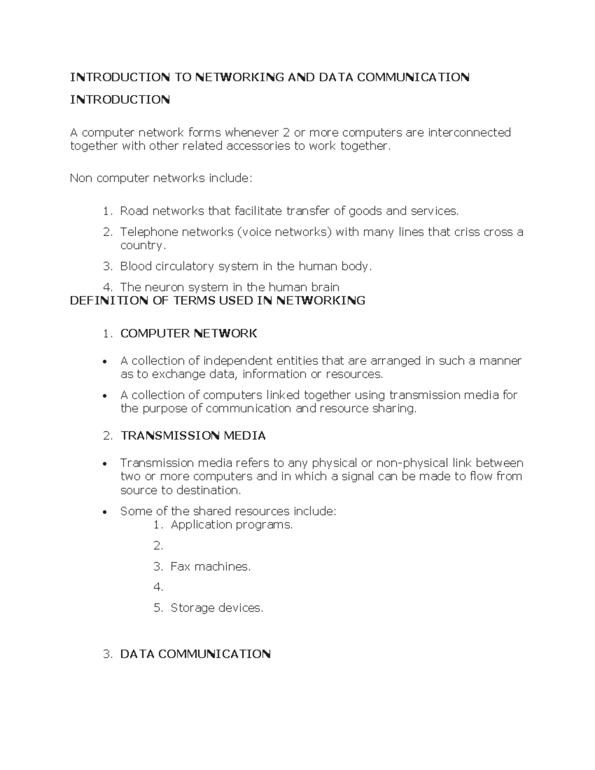 Introduction to Networking & Data Communication (CSE101) - Studocu