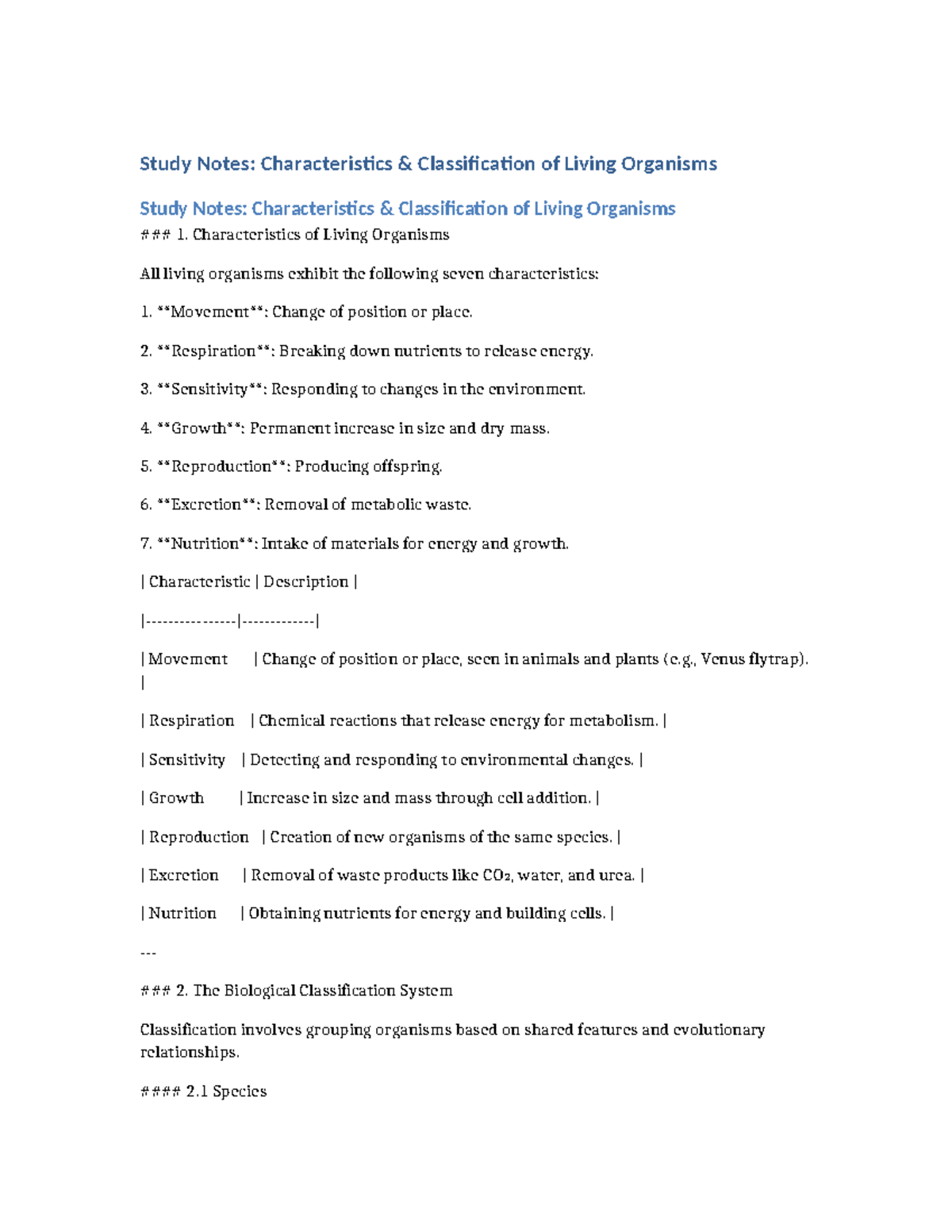 Biology 101 - Summary Study Notes for Chapter 1: Life's Characteristics ...
