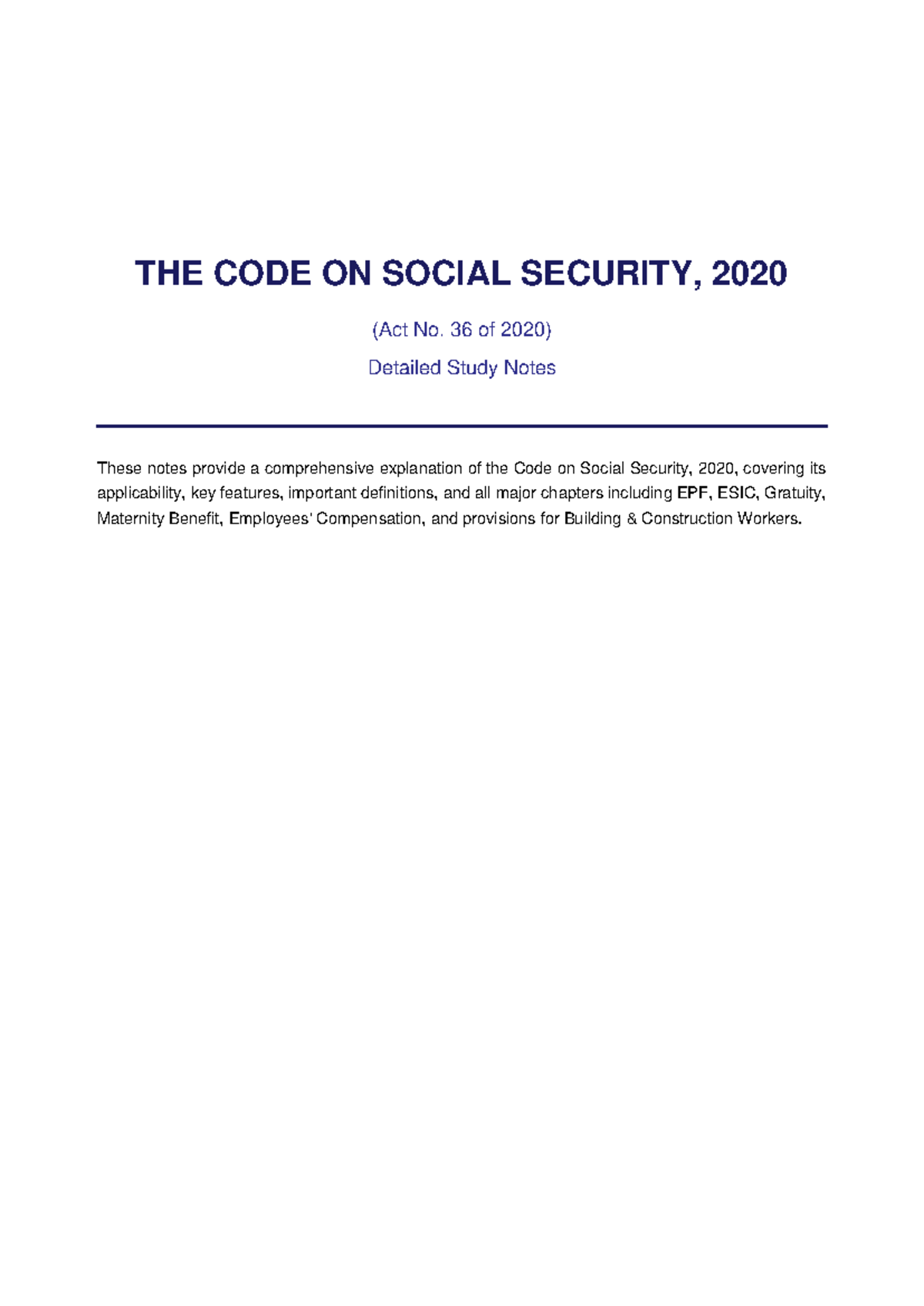 Code on Social Security 2020: Comprehensive Study Notes - Studocu